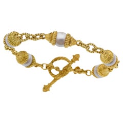Bracelet en or 18K et perles d'Akoya de culture Cynthia Bach Longueur 8.75" 32.6g