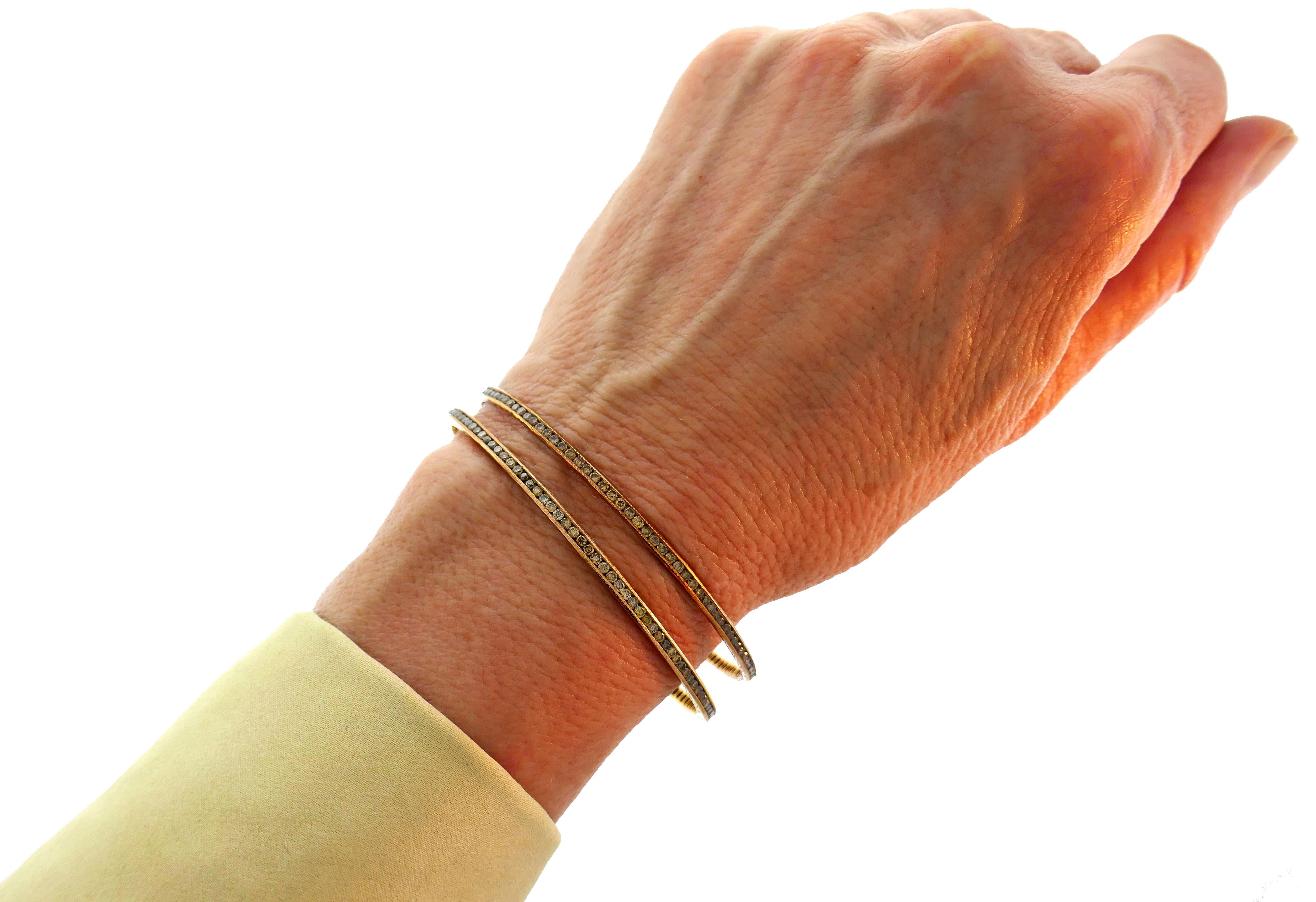 Cynthia Bach Diamond Rose Gold Bangle Bracelet, Pair For Sale 1