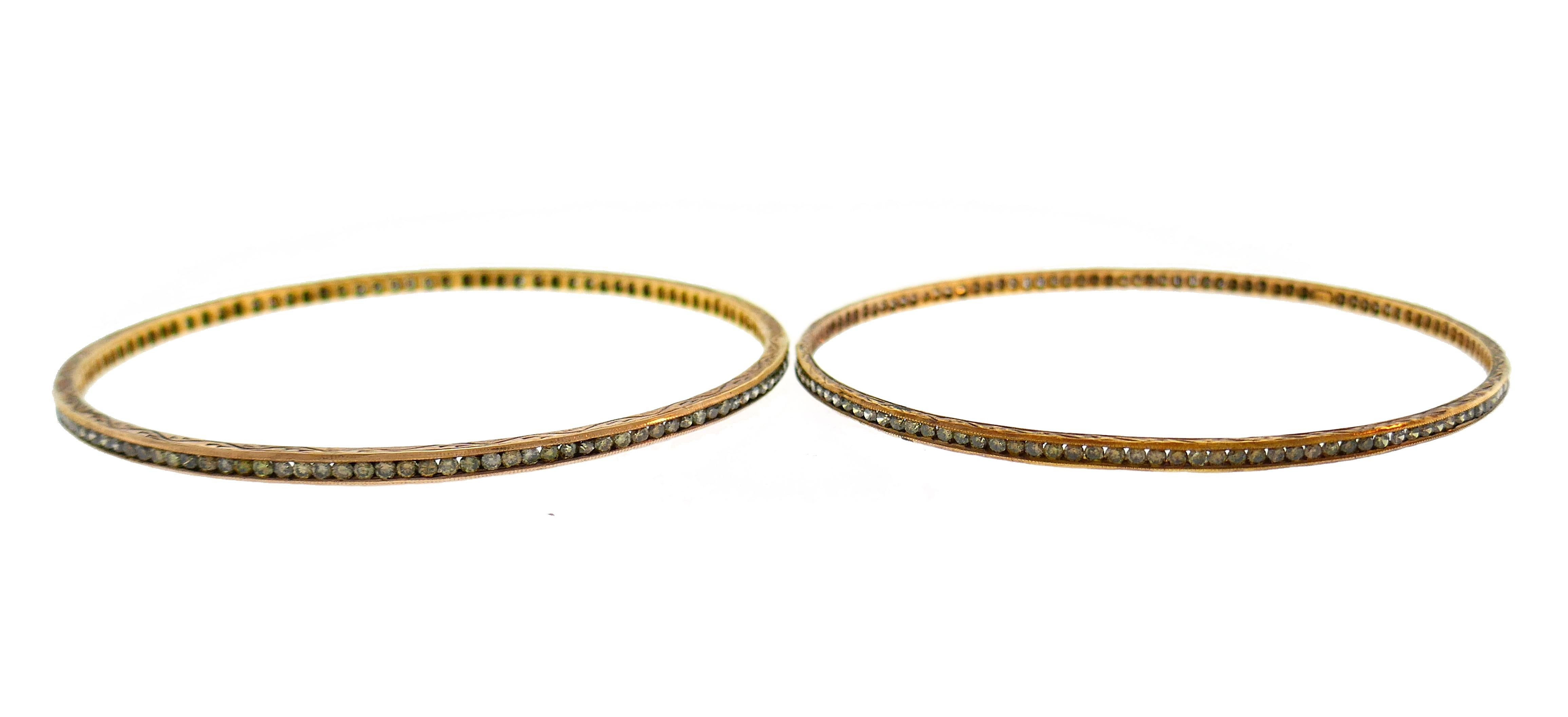 Cynthia Bach Diamond Rose Gold Bangle Bracelet, Pair For Sale 2