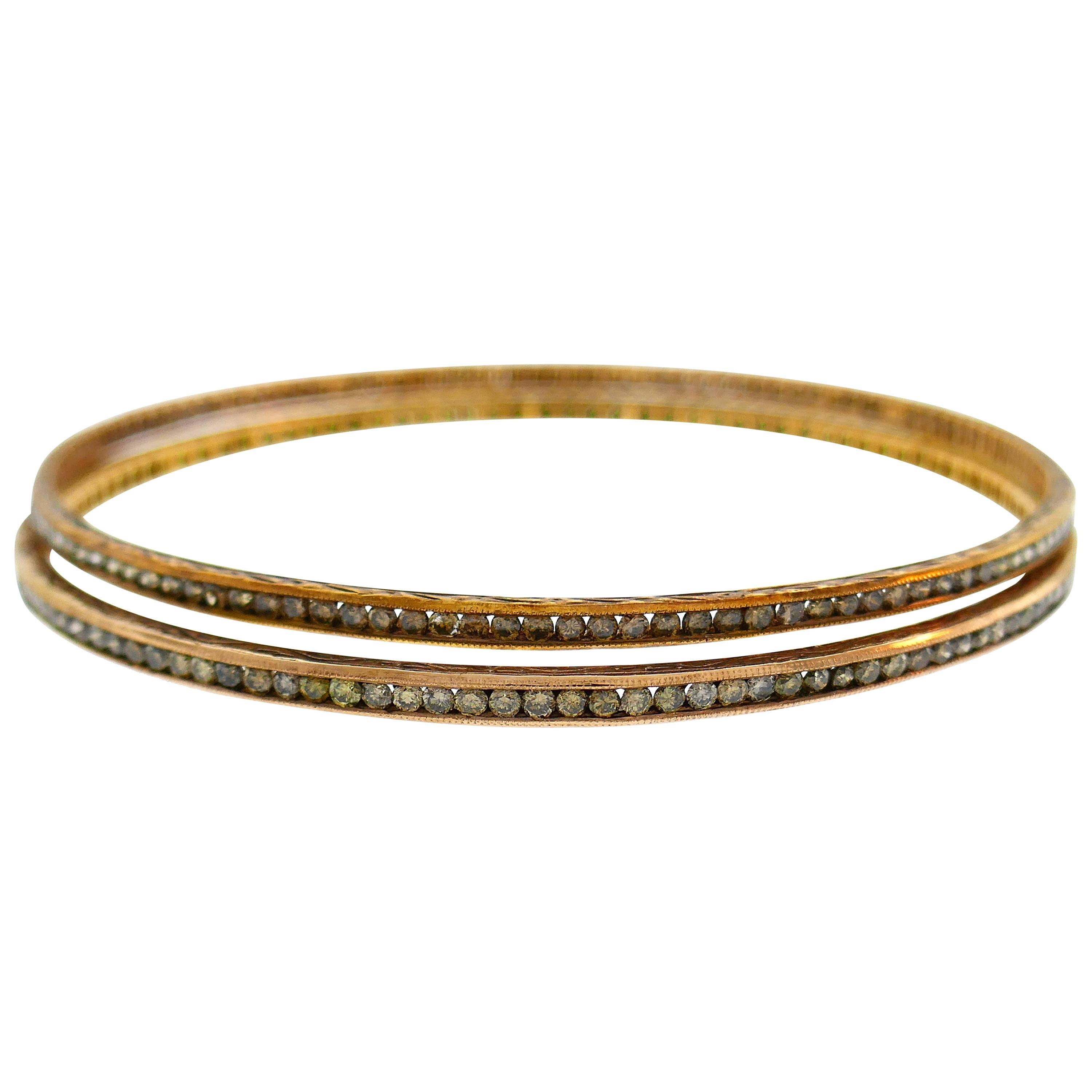 Cynthia Bach Diamond Rose Gold Bangle Bracelet, Pair For Sale