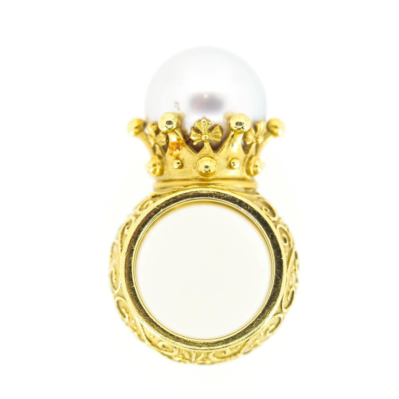 Round Cut Cynthia Bach South Sea Pearl and Gold Ring