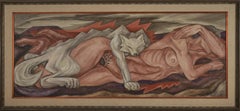 Large Painting, Changing Bear Maiden, Nude Woman Laying w/ Wolf, Taos Artist