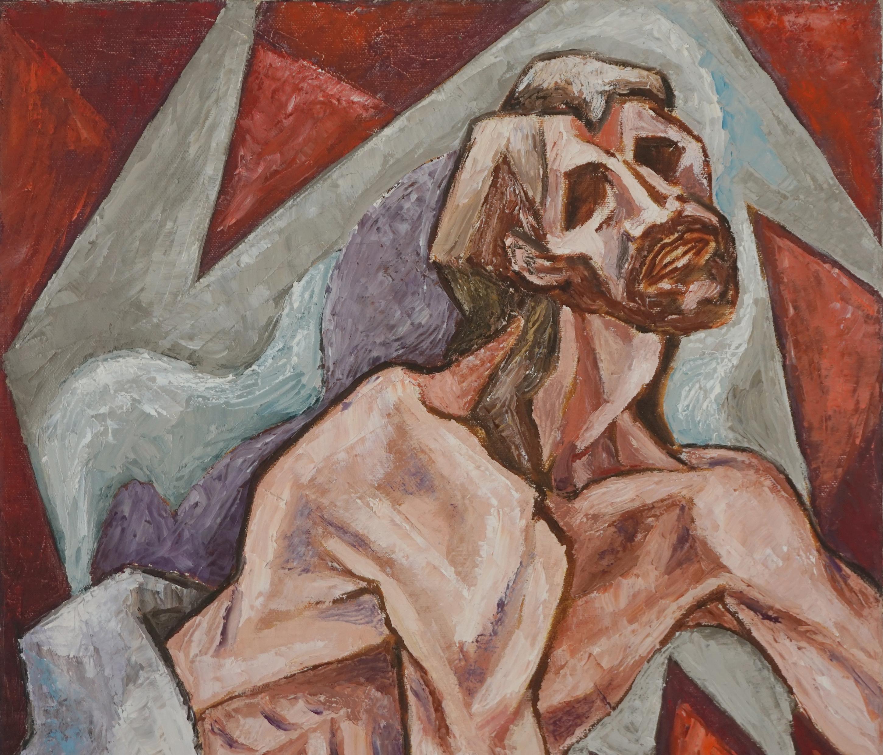 Figurativo Abstracto Moderno de Mitad de Siglo - Mañana de Hombre - Painting de Cynthia Bissell