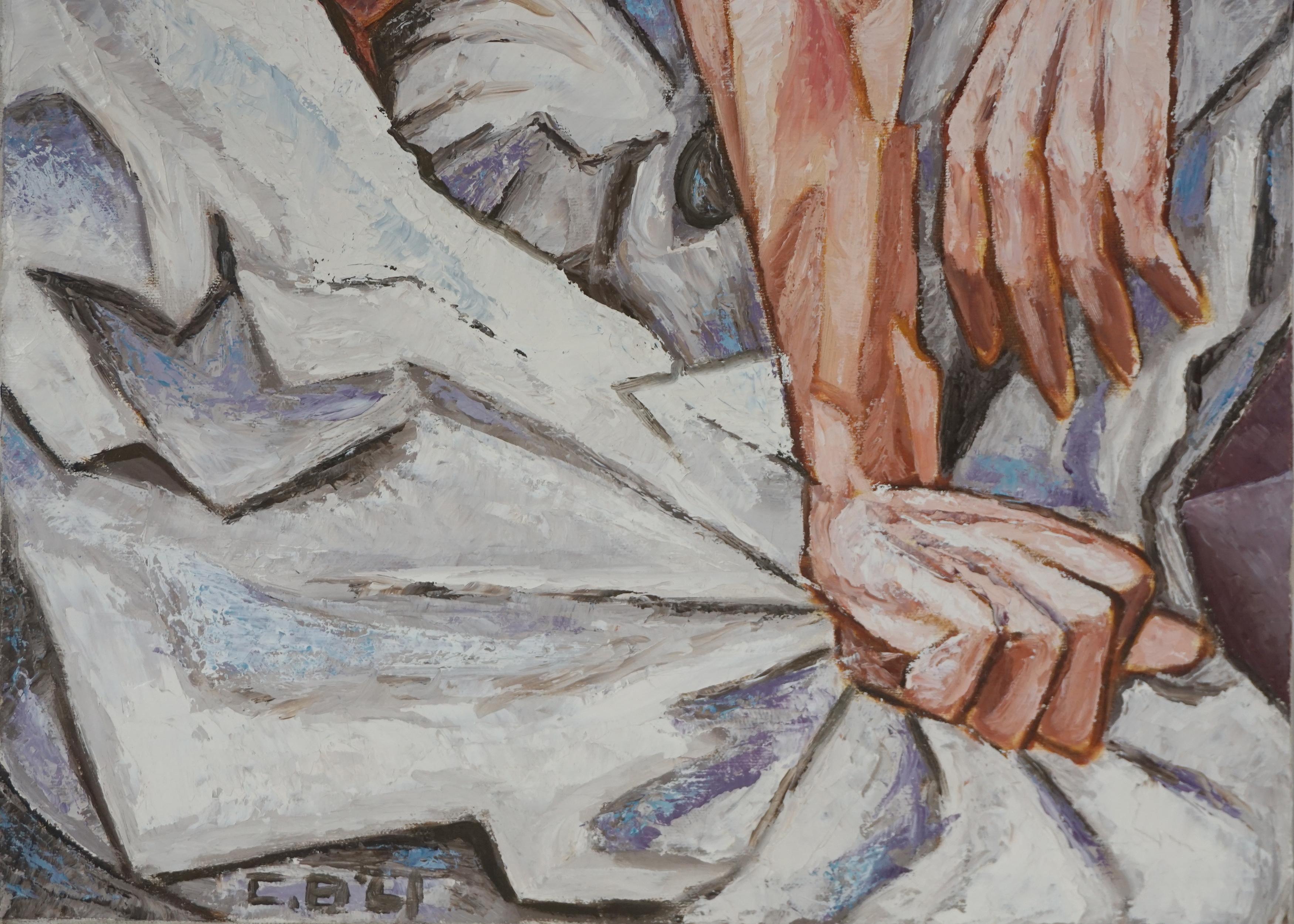 Pintura al óleo original de La mañana del hombre por Cynthia Bissell

Figuración maravillosamente evocadora de mediados de siglo de un hombre despertando al día, de la artista Cynthia Bissell (estadounidense, 1924 - 2000), 1961. Con la paleta de