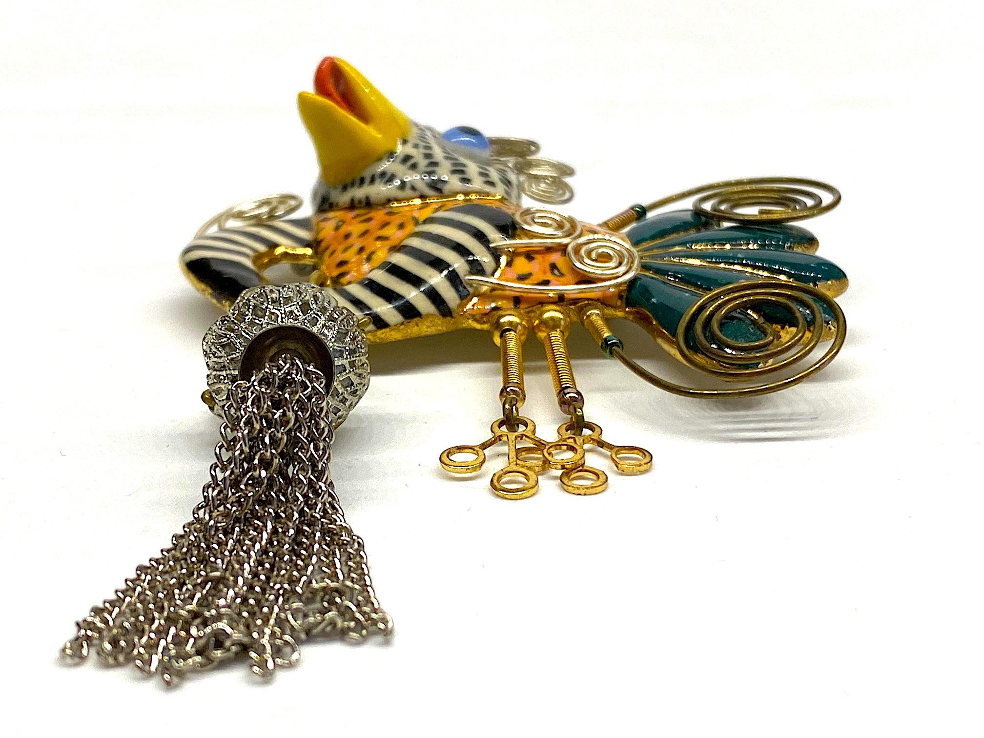 Cynthia Chuang, Jewelry 10, Porcelain & Glass Chicken with Basket Brooch 1