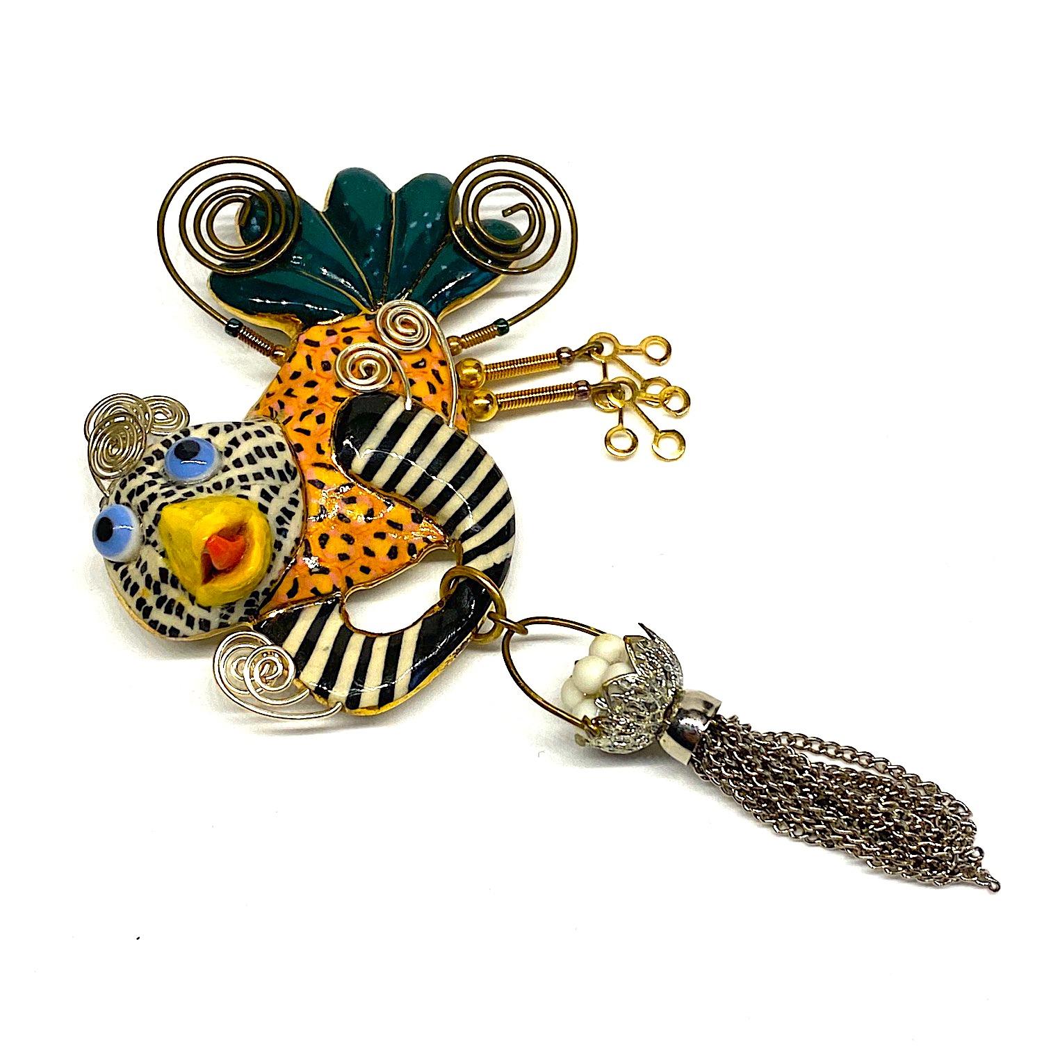 Cynthia Chuang, Jewelry 10, Porcelain & Glass Chicken with Basket Brooch 2