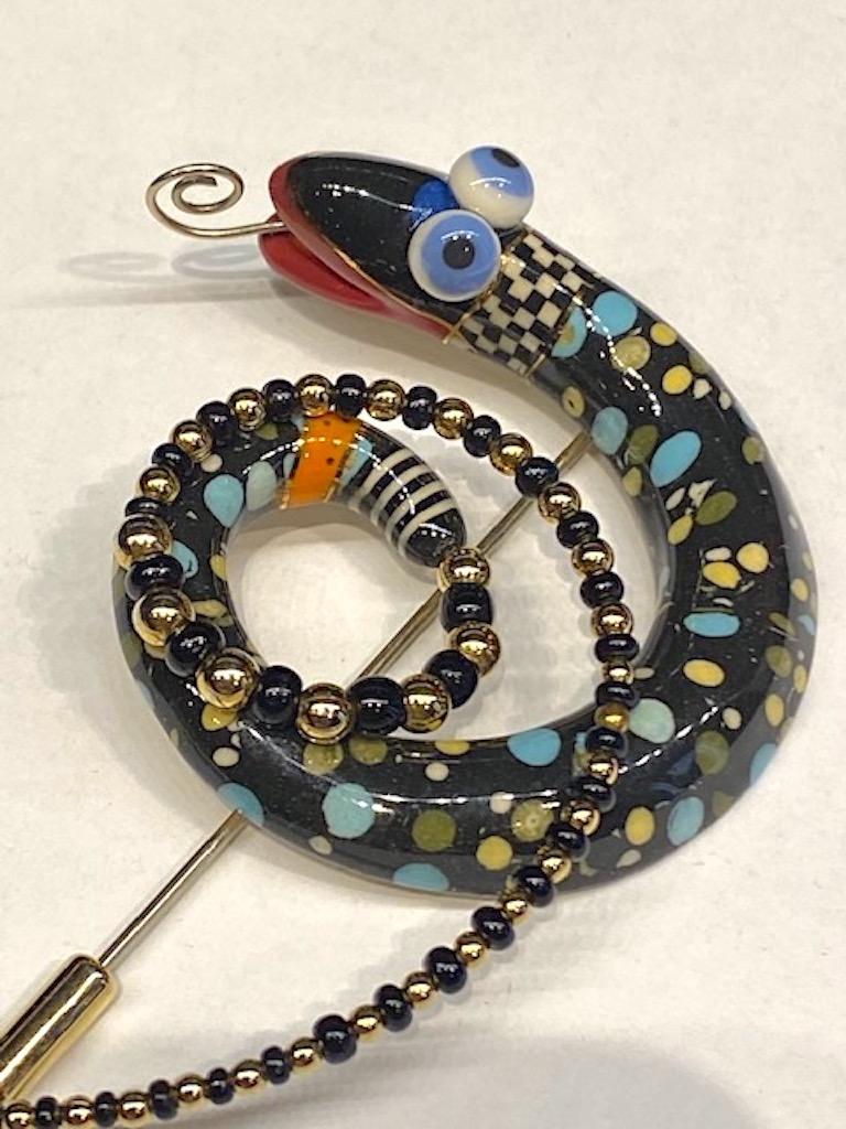 Cynthia Chuang, Jewelry 10, Porcelain & Glass Snake Brooch In Excellent Condition In New York, NY