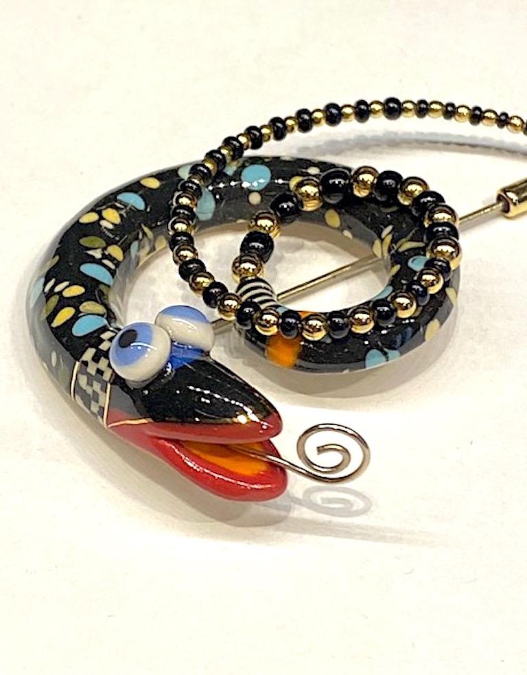 Women's or Men's Cynthia Chuang, Jewelry 10, Porcelain & Glass Snake Brooch