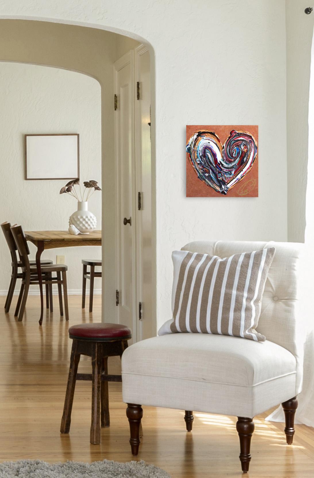 Always On My Mind - Opera d'arte originale con cuore colorato dipinta con la tecnica dell'impasto - Painting di Cynthia Coulombe Bégin