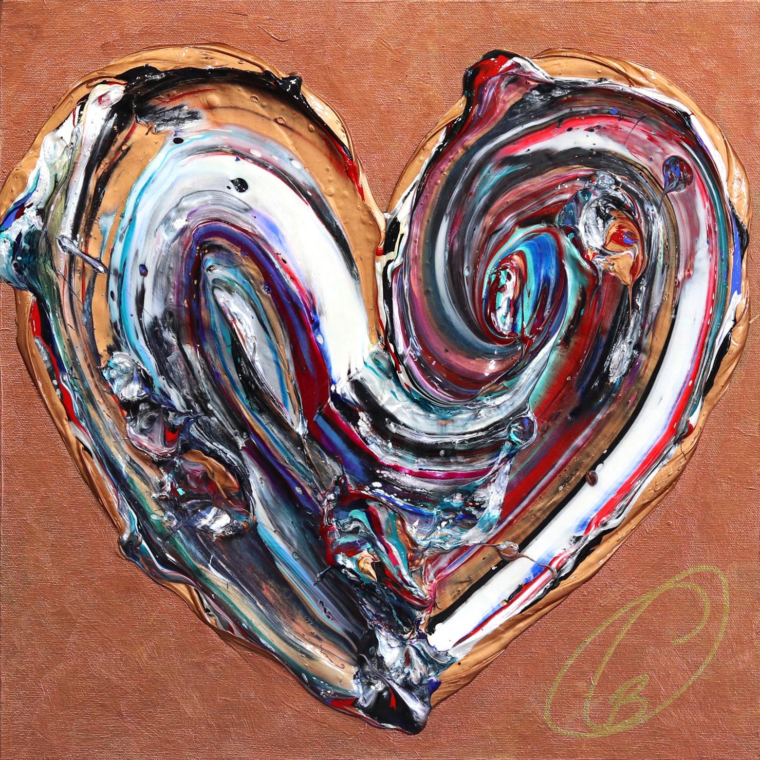 Cynthia Coulombe Bégin Abstract Painting - Always On My Mind - Impasto Thick Paint Original Colorful Heart Artwork