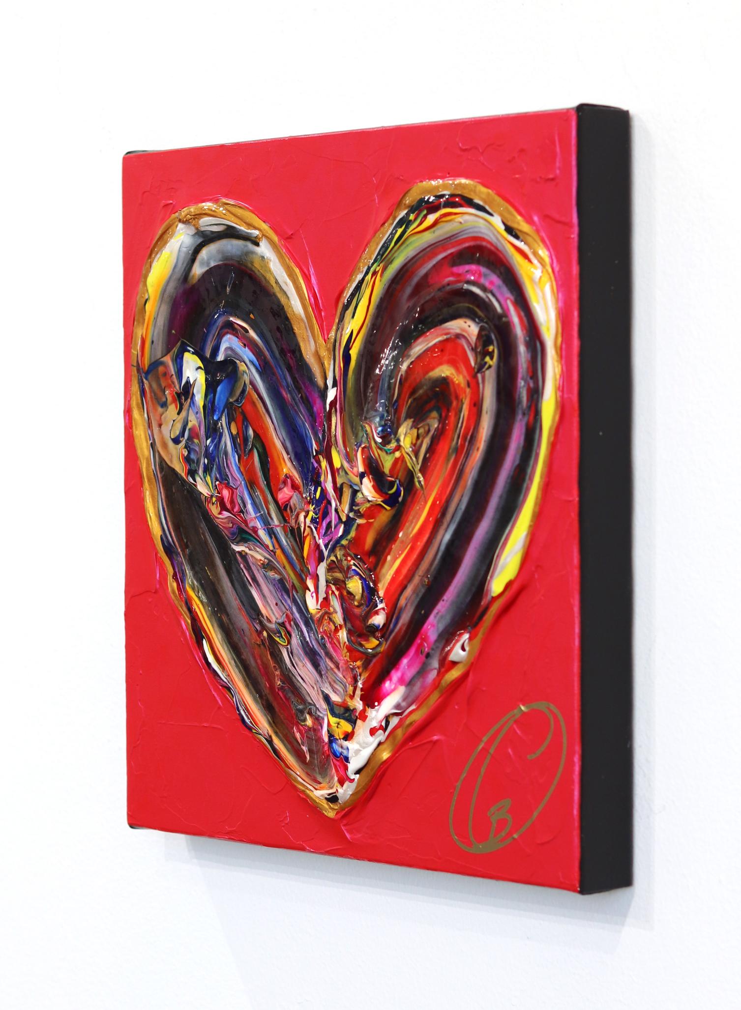 Always Remember Us This Way - Impasto Thick Paint Original Colorful Heart Art - Contemporary Painting by Cynthia Coulombe Bégin