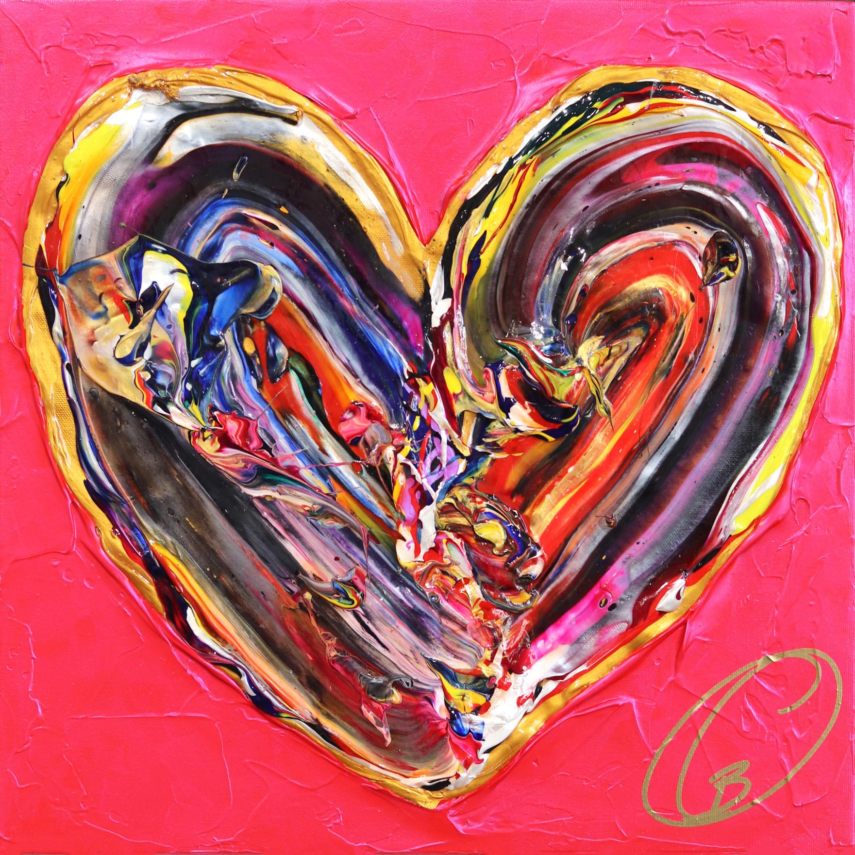 Cynthia Coulombe Bégin Figurative Painting - Always Remember Us This Way - Impasto Thick Paint Original Colorful Heart Art