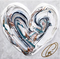 Bloom No. 4 - Silver Accent Impasto Thick Paint Original Colorful Heart Artwork