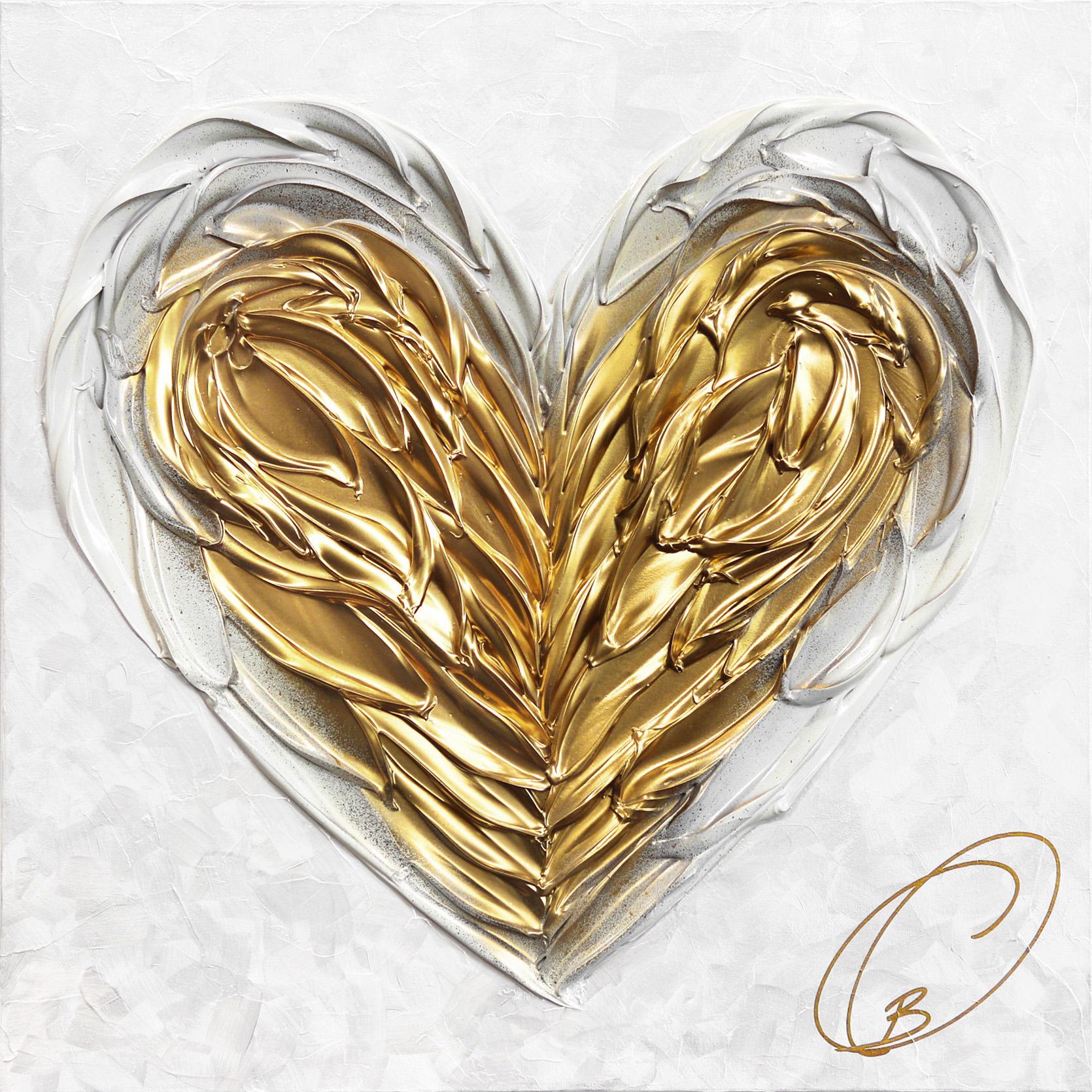 Cynthia Coulombe Bégin Figurative Painting - Gold Heart On White No. 5