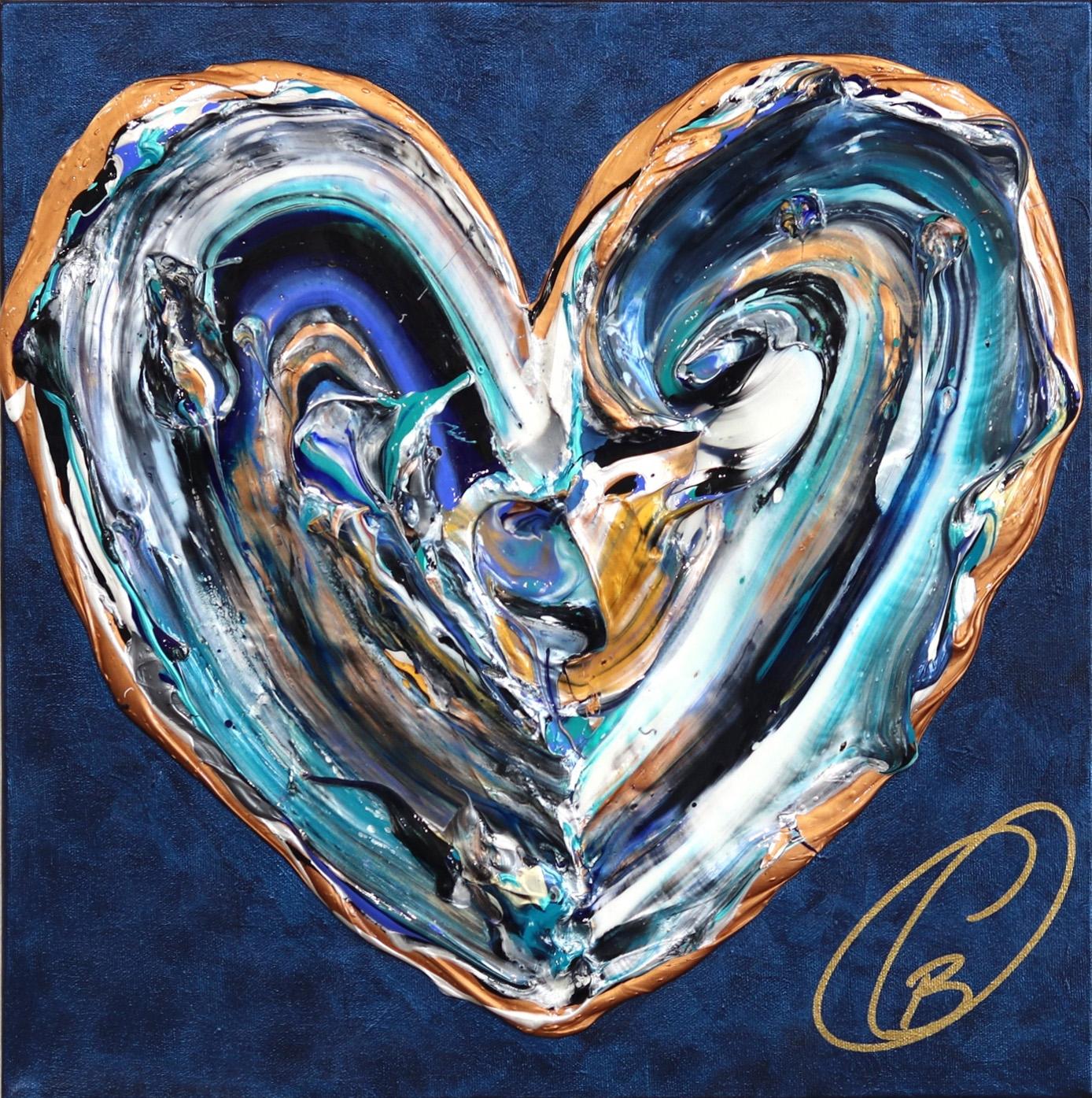 Abstract Painting Cynthia Coulombe Bégin - Kiss You, Taste You All Night - Peinture épaisse bleue Impasto