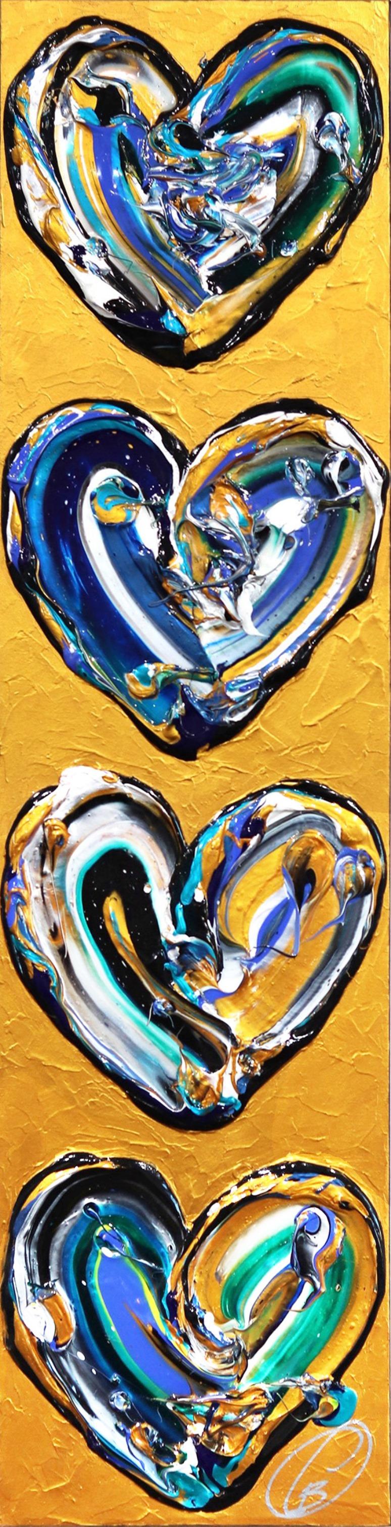 Cynthia Coulombe Bégin Abstract Painting - L'Amour Qui Grandit - Tall Dynamic Textured Hearts Painting on Canvas