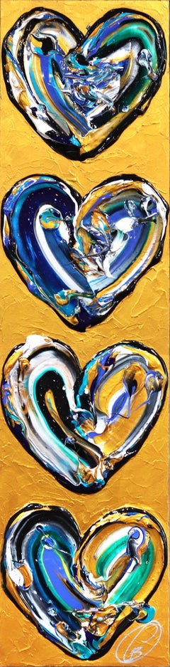 L'Amour Qui Grandit - Tall Dynamic Textured Hearts Painting on Canvas