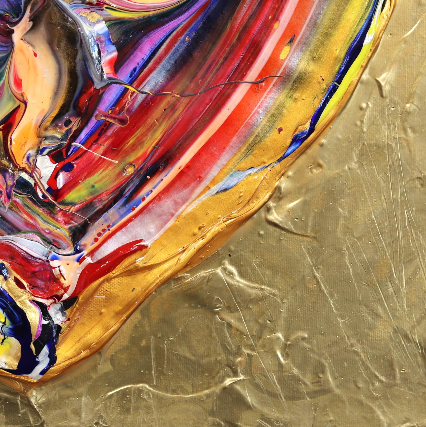 Your Heart Is Better Than Gold - Impasto Thick Paint Original Colorful Heart Art - Brown Abstract Painting by Cynthia Coulombe Bégin