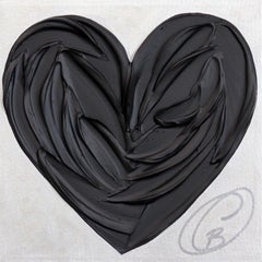 Beautiful Black Heart No. 1 - Impasto Silver Thick Paint Original Artwork