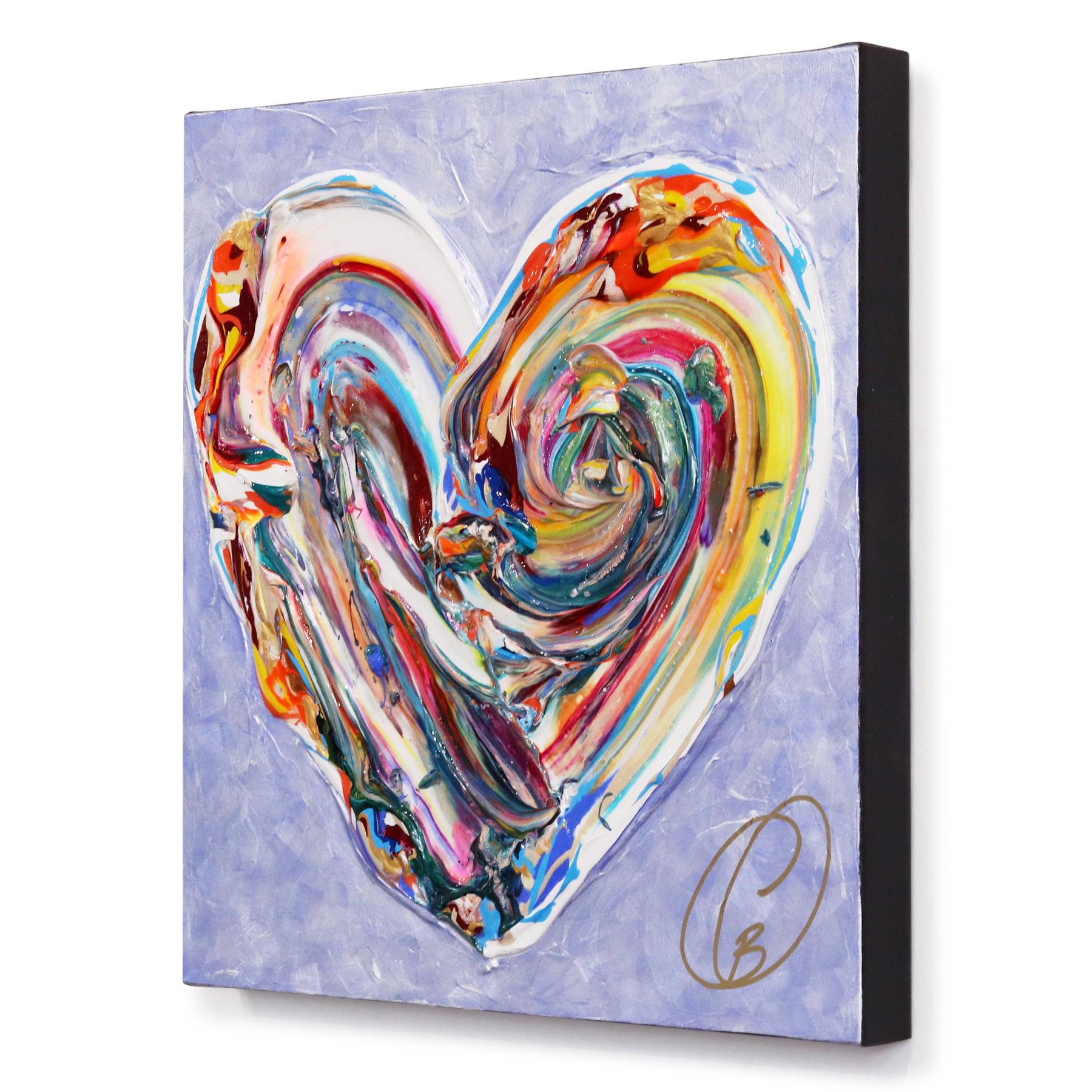 Beauty of Love - Impasto Pop Art Purple and Colorful Romantic Heart Painting For Sale 2