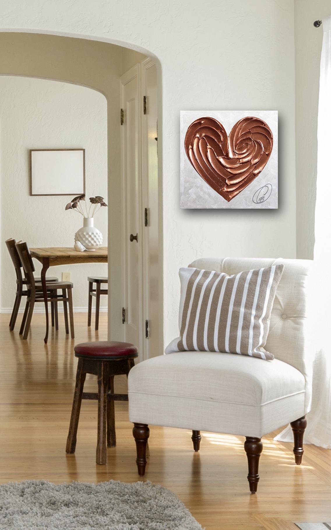 Blush and Brave - Pittura originale a Impasto con cuore a trama metallica spessa - Art Contemporaneo di Cynthia Coulombe Bégin