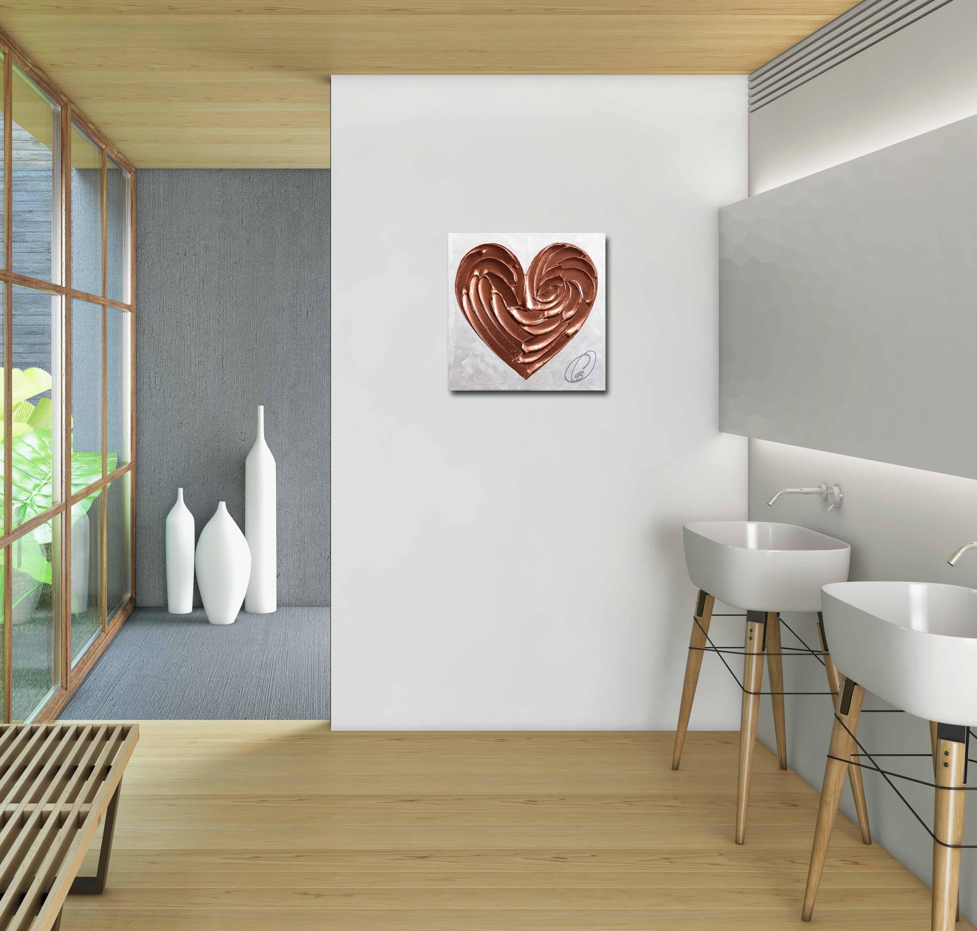 Blush and Brave - Pittura originale a Impasto con cuore a trama metallica spessa in vendita 3