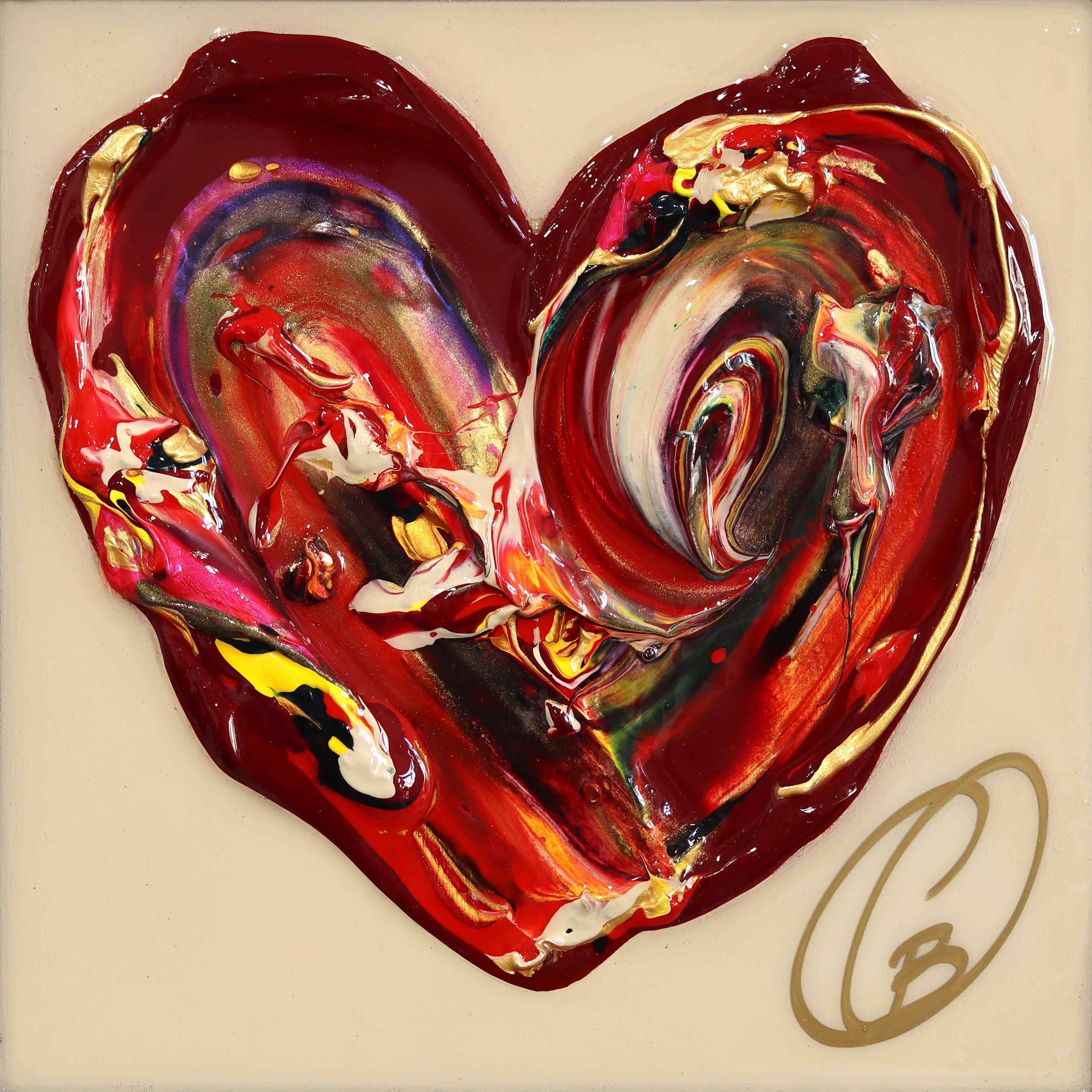 Born to Love XXXX - Color Drenched Impasto Textured Heart Artwork on Wood Panel