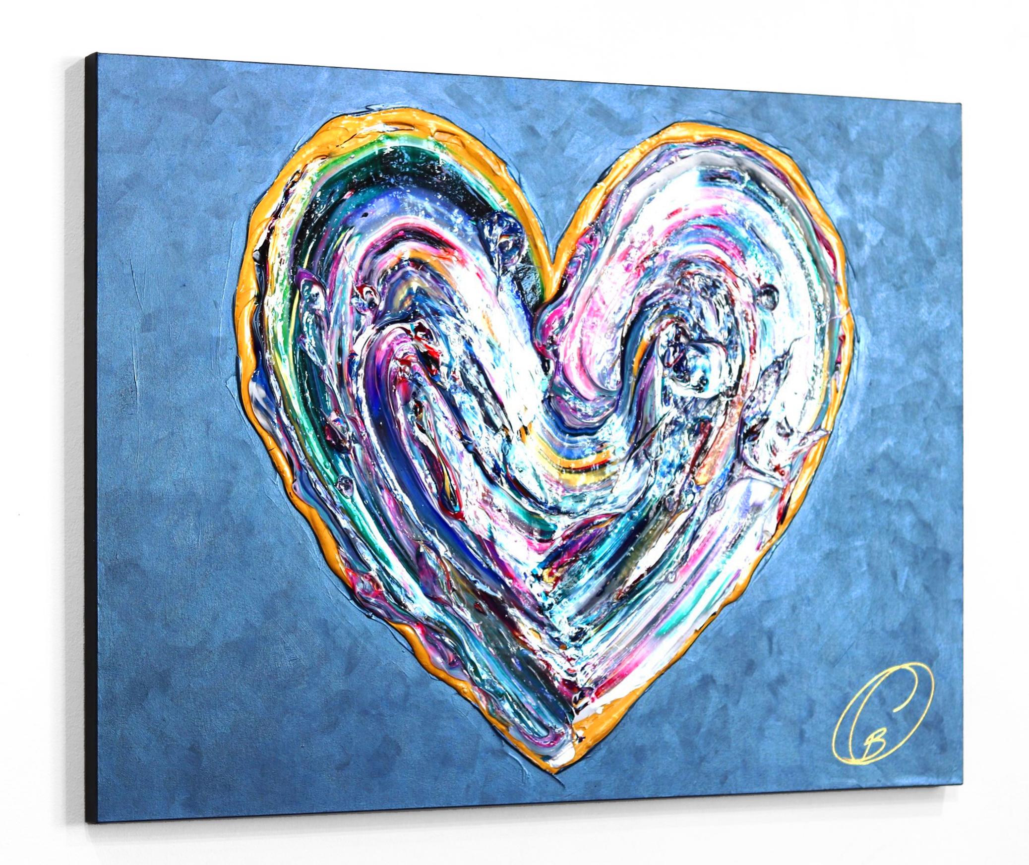 Dreamy Lover - Impasto Thick Paint Original Artwork - Blue Abstract Painting by Cynthia Coulombe Bégin