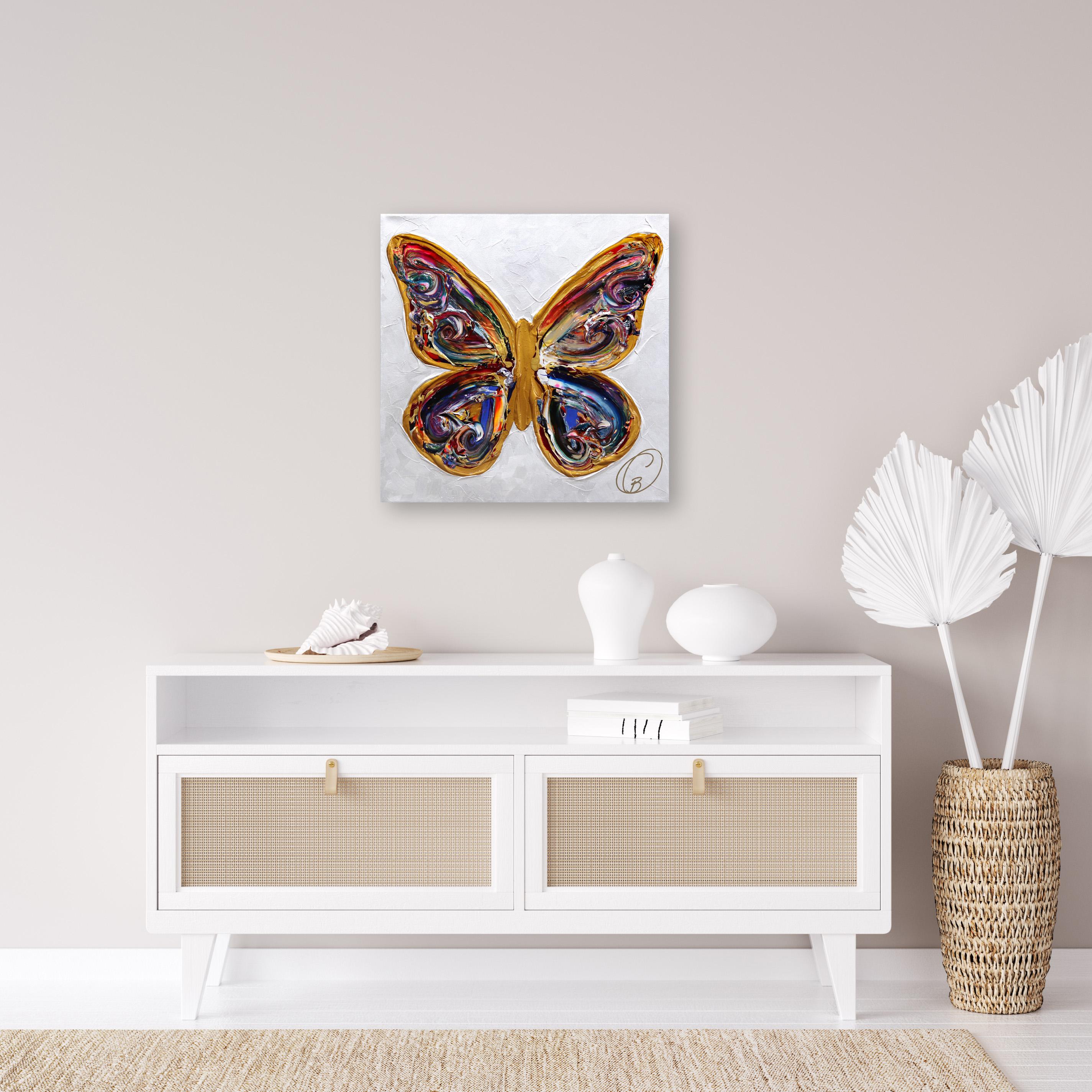 Faith Makes All Things Possible - Impasto Thick Paint Original Butterfly Artwork - Painting by Cynthia Coulombe Bégin