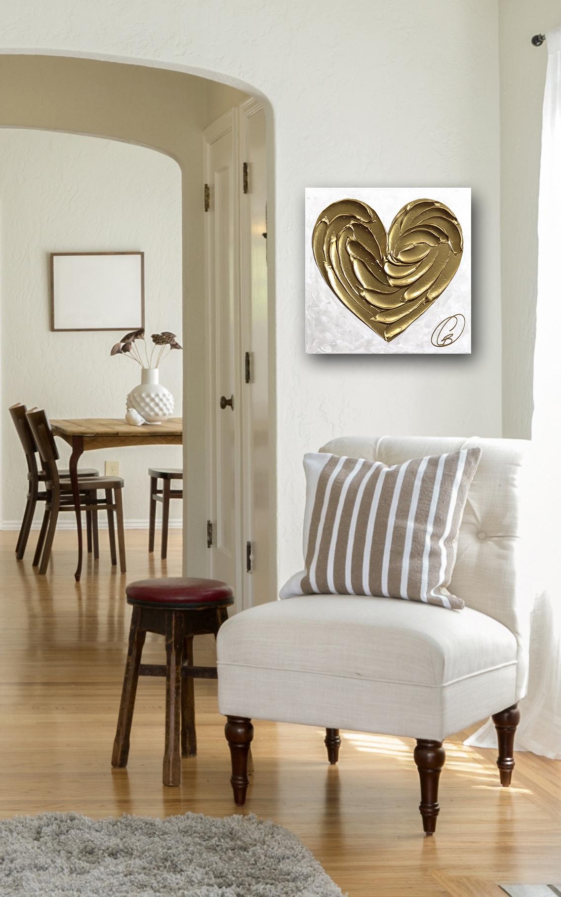El oro es un sentimiento - Impasto Pintura original con textura metálica gruesa Corazón - Painting de Cynthia Coulombe Bégin