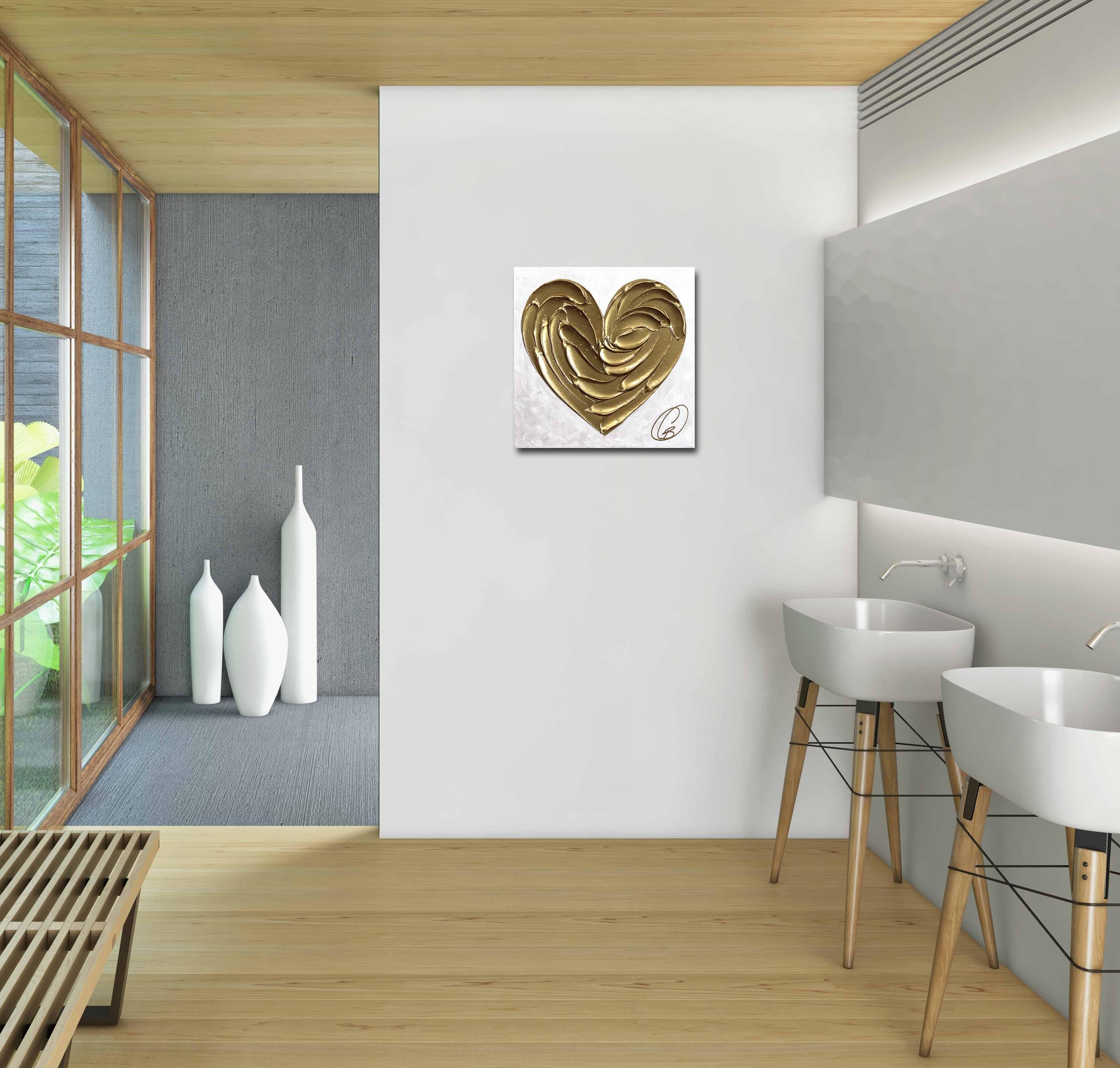 El oro es un sentimiento - Impasto Pintura original con textura metálica gruesa Corazón en venta 1