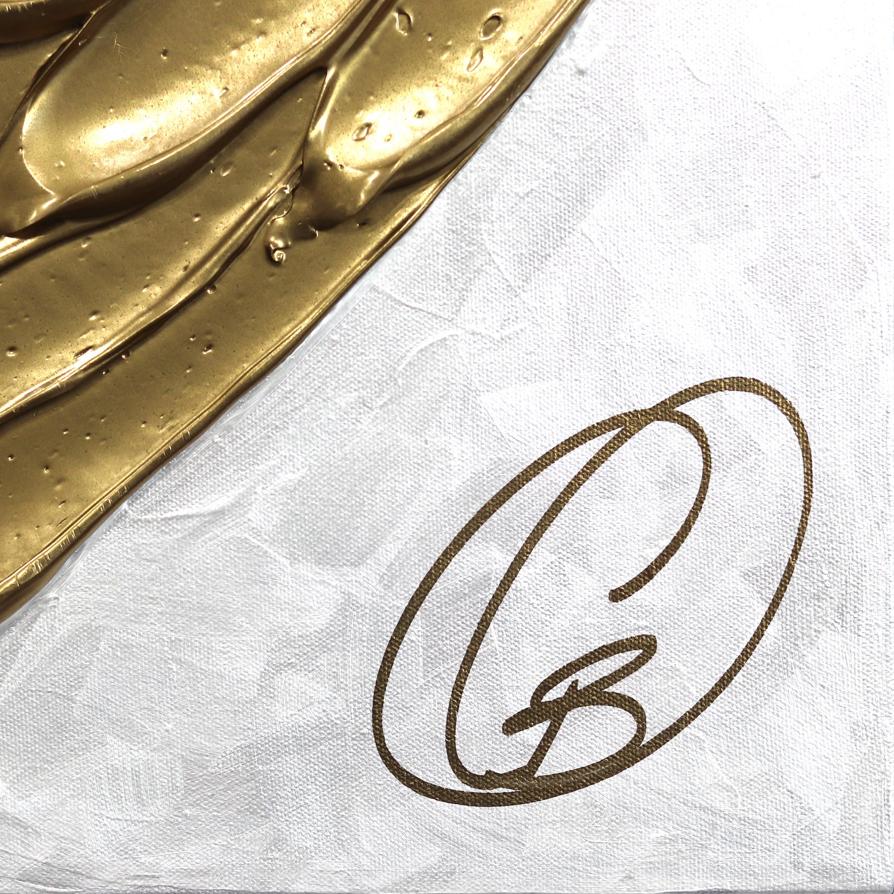 El oro es un sentimiento - Impasto Pintura original con textura metálica gruesa Corazón en venta 3
