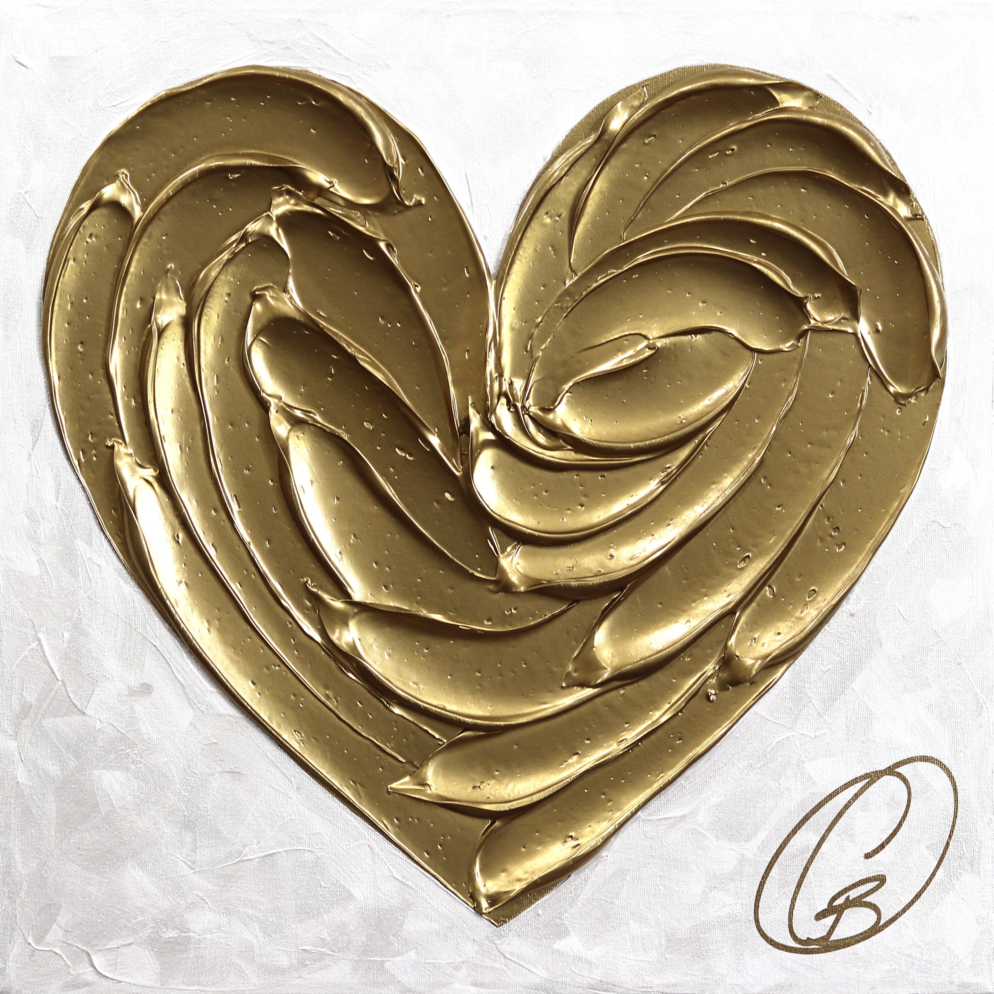 Abstract Painting de Cynthia Coulombe Bégin - El oro es un sentimiento - Impasto Pintura original con textura metálica gruesa Corazón