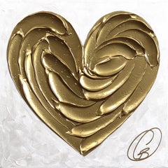 Gold Is A Feeling - Impasto Original Dickes Metallisches Strukturiertes Herz Gemälde