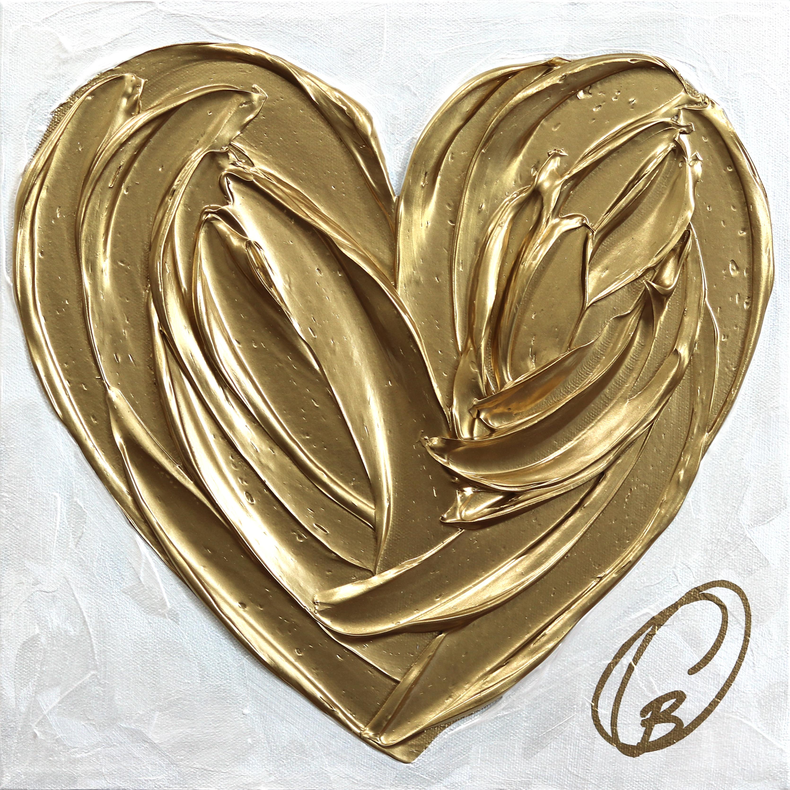 Gold Is A Feeling - Impasto Original Thick Metallic Textured Heart Painting - Art by Cynthia Coulombe Bégin
