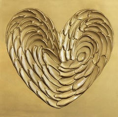 Gold Love No. 5 - Peinture originale à motifs géométriques texturés et à cœur vif 