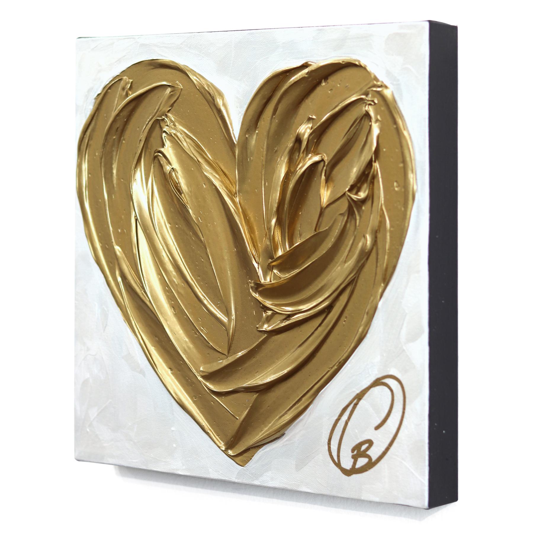 Gold Never Fades - Impasto Original Thick Paint Textured Heart Artwork on Canvas For Sale 3