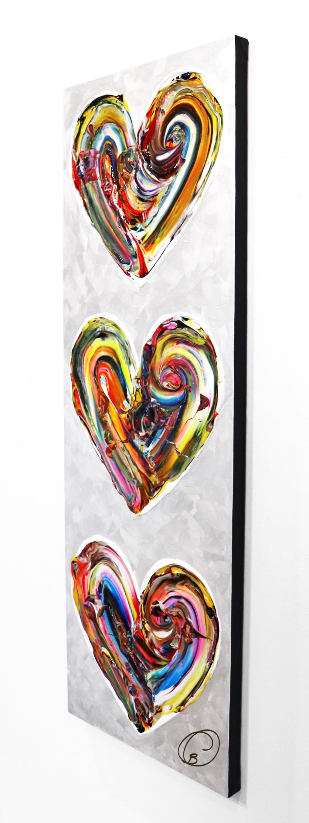 Good Vibes Forever - Colorful Textured Hearts - Original Love Expression - Black Abstract Painting by Cynthia Coulombe Bégin