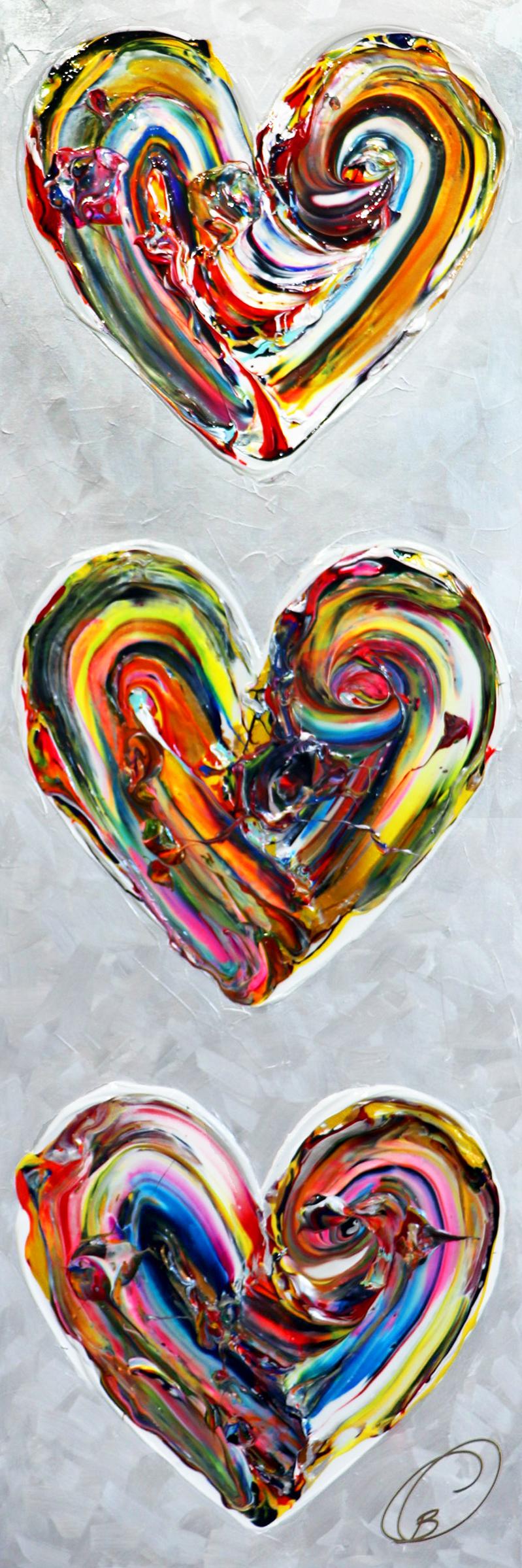 Cynthia Coulombe Bégin Abstract Painting - Good Vibes Forever - Colorful Textured Hearts - Original Love Expression