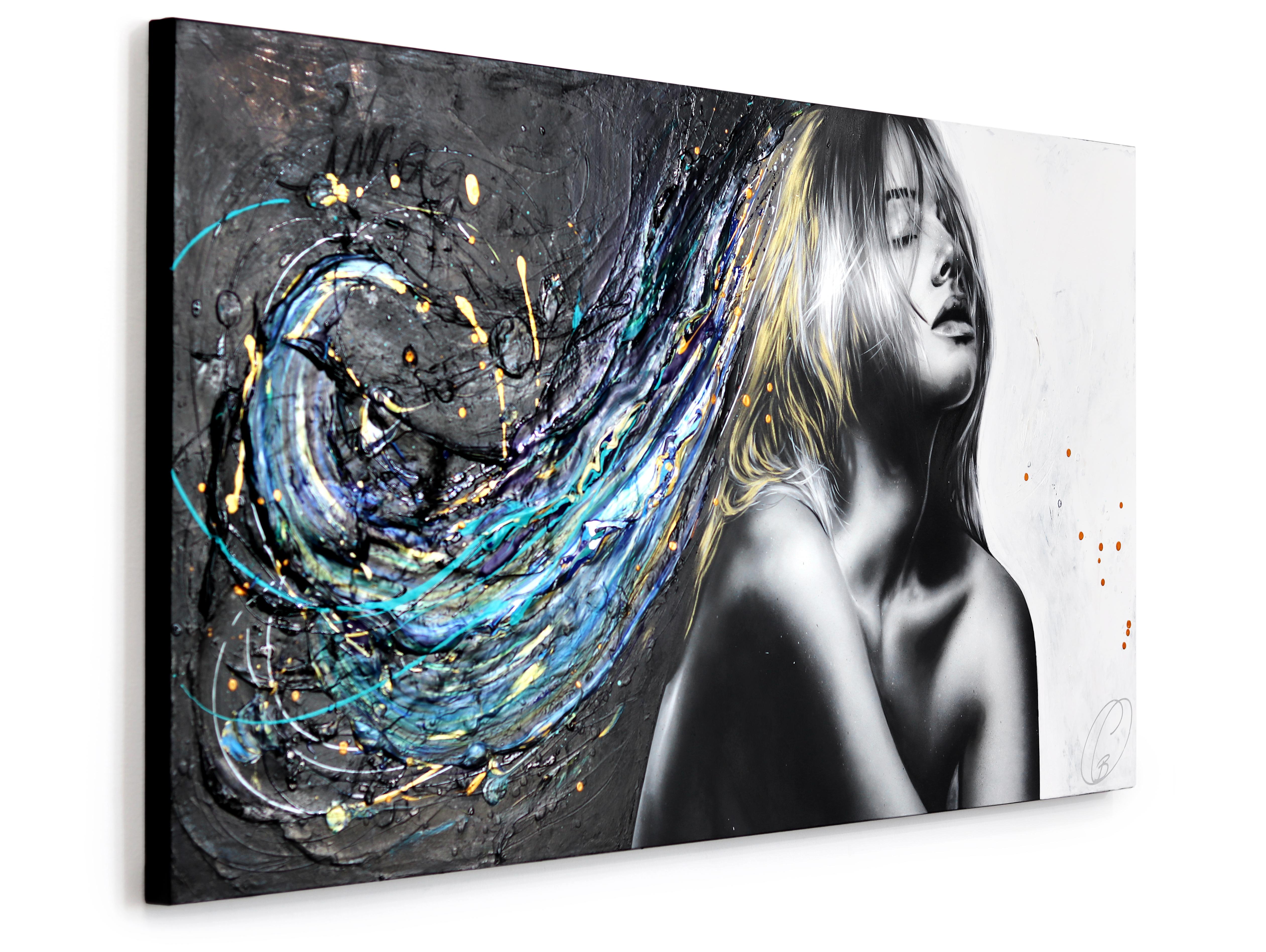 Imagina un mundo nuevo - Impasto Pintura Gruesa Arte Figurativo Original - Nude Painting Negro de Cynthia Coulombe Bégin