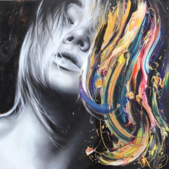 Imaginez une nuit - Peinture épaisse et colorée - Art figuratif original coloré