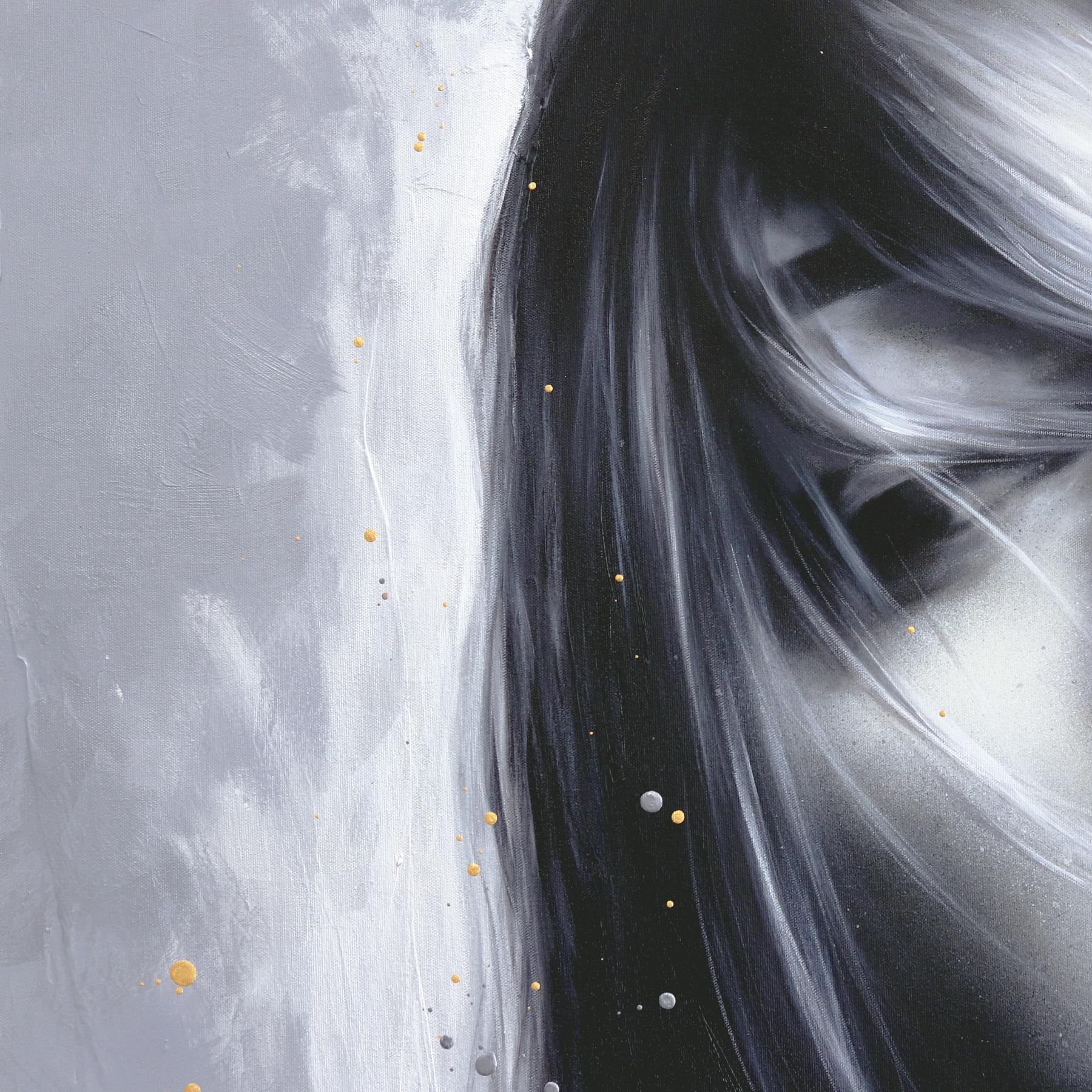 Imagina Si - Impasto Pintura Gruesa Original Plata Azul Púrpura Rosa Arte Figurativo - Painting Contemporáneo de Cynthia Coulombe Bégin