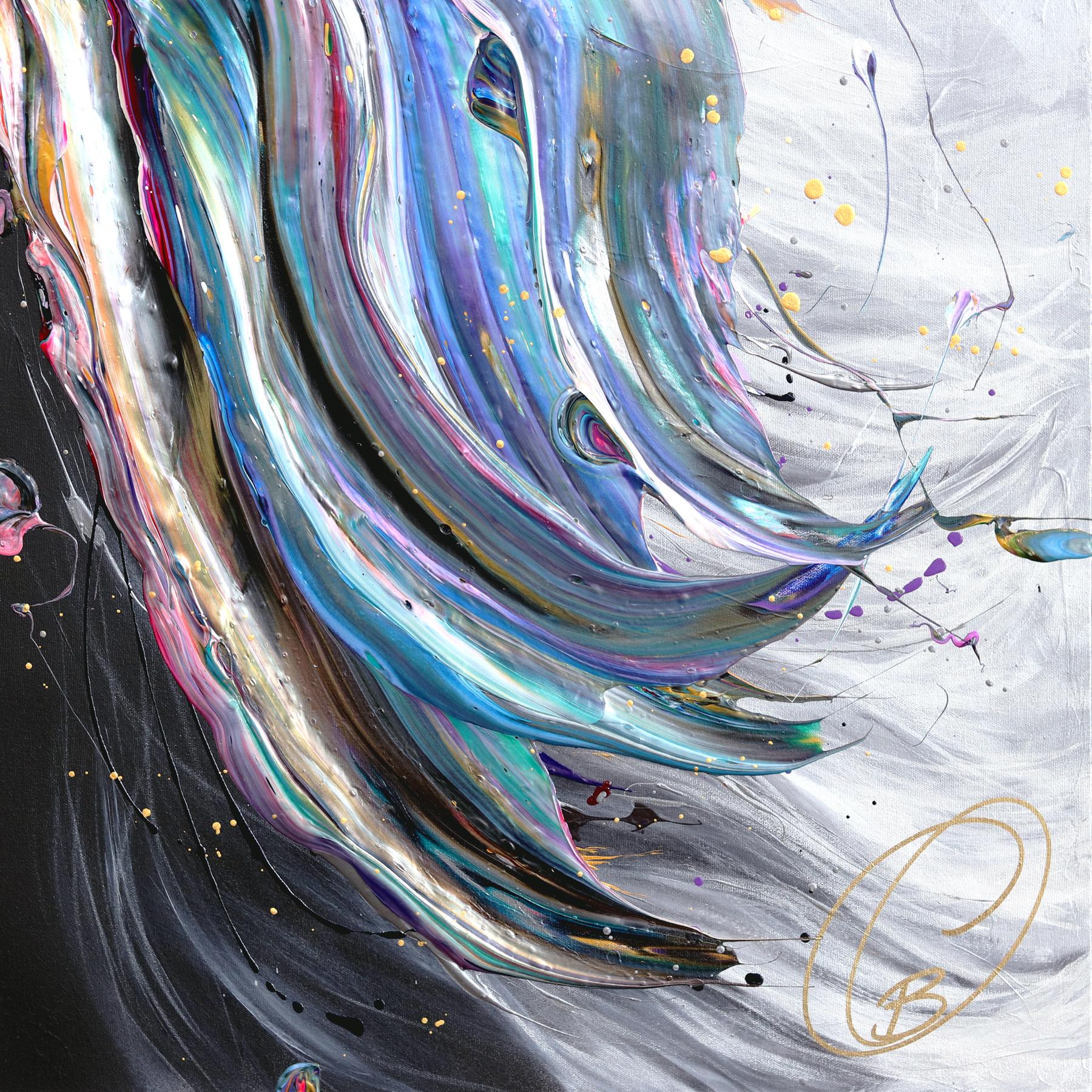 Imagina Si - Impasto Pintura Gruesa Original Plata Azul Púrpura Rosa Arte Figurativo en venta 3