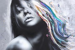 Imagine If - Impasto Thick Paint Original Silver Blue Purple Pink Figurative Art