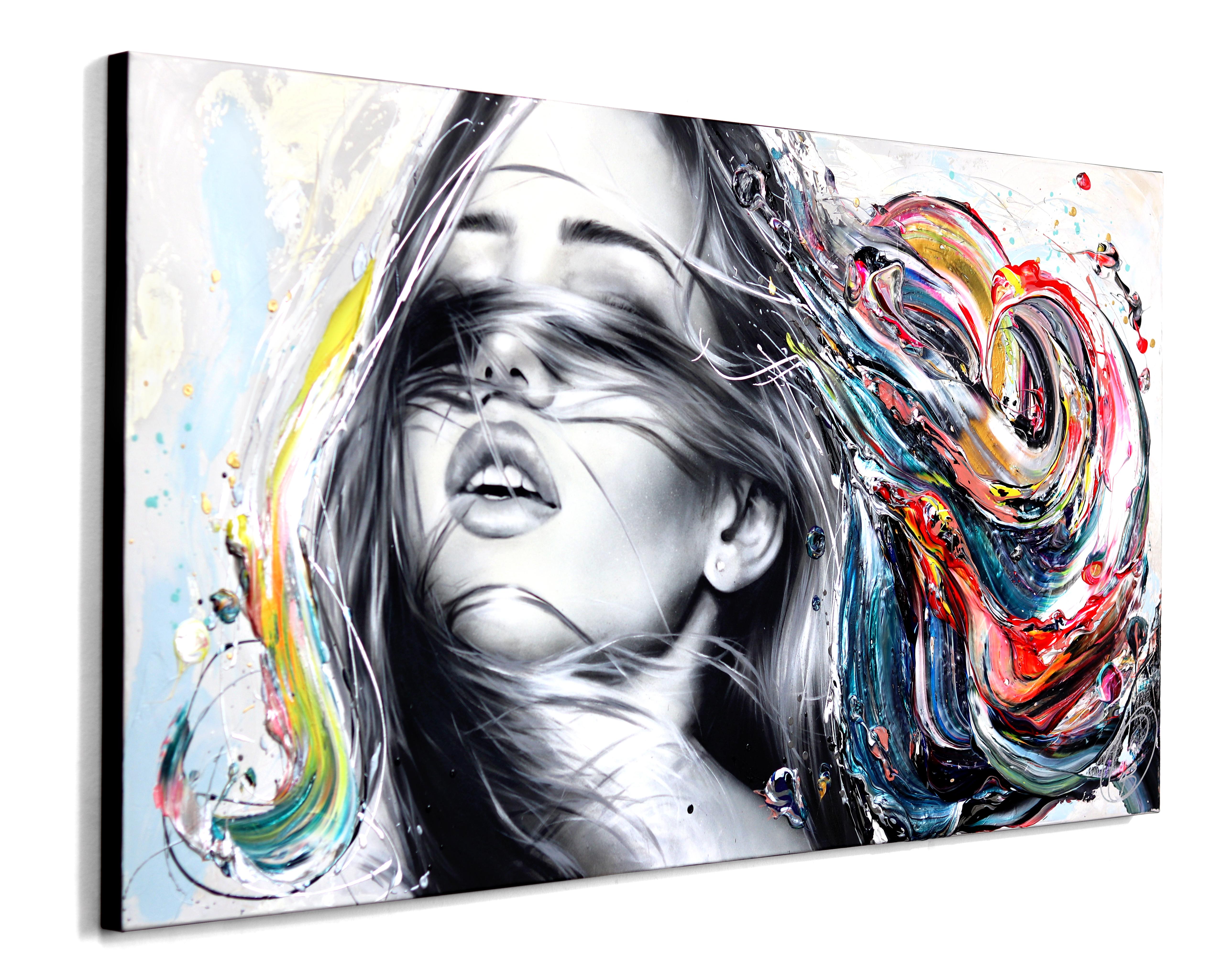Imagine We Make It Happen - Impasto Pintura Gruesa Colorido Arte Figurativo Original - Abstract Painting Gris de Cynthia Coulombe Bégin
