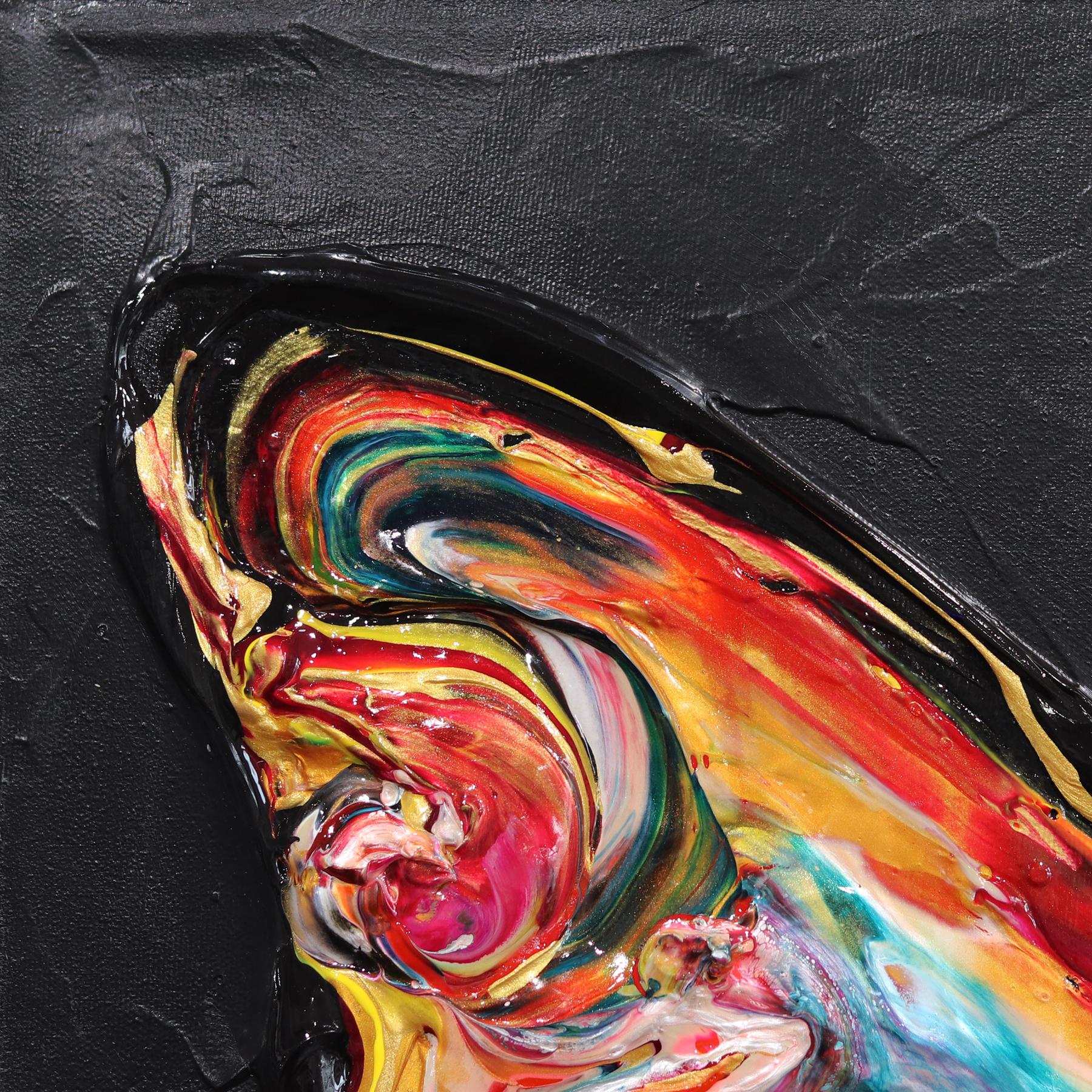 Le Guide - Impasto di vernice spessa originale con farfalle colorate - Painting Contemporaneo di Cynthia Coulombe Bégin