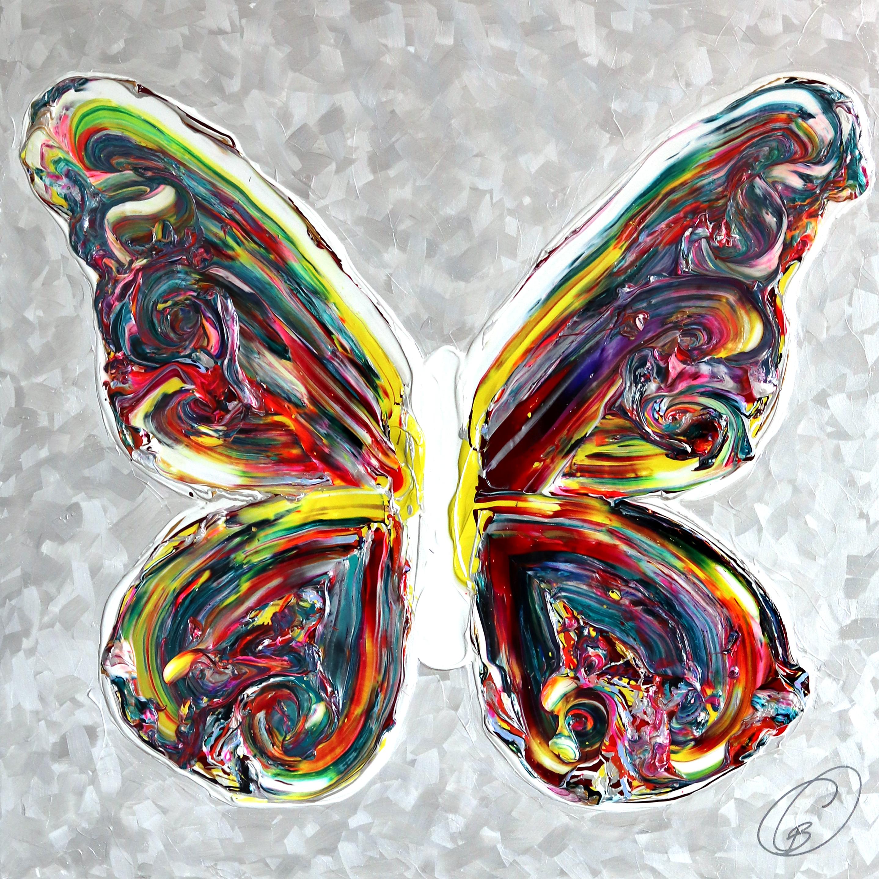 Abstract Painting di Cynthia Coulombe Bégin - Le Nouveau Chemin - Impasto a vernice spessa, opera d'arte originale a forma di farfalla