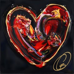 Amor y Salvaje XX - Impasto de color con textura de corazón sobre panel de madera