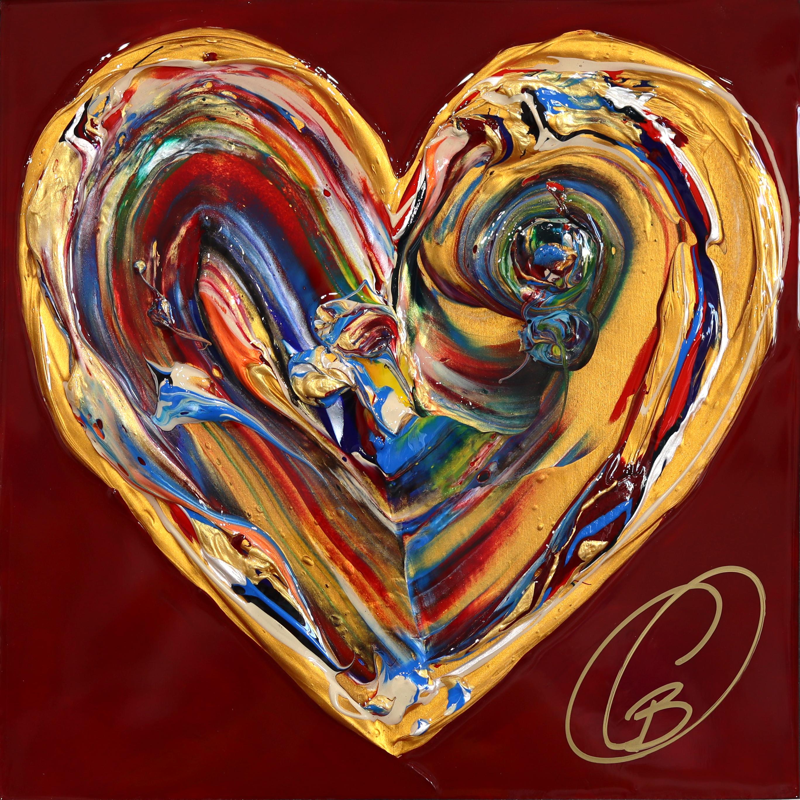Love in Motion XX - Impasto Original Thick Paint Textured Heart Art work on Wood