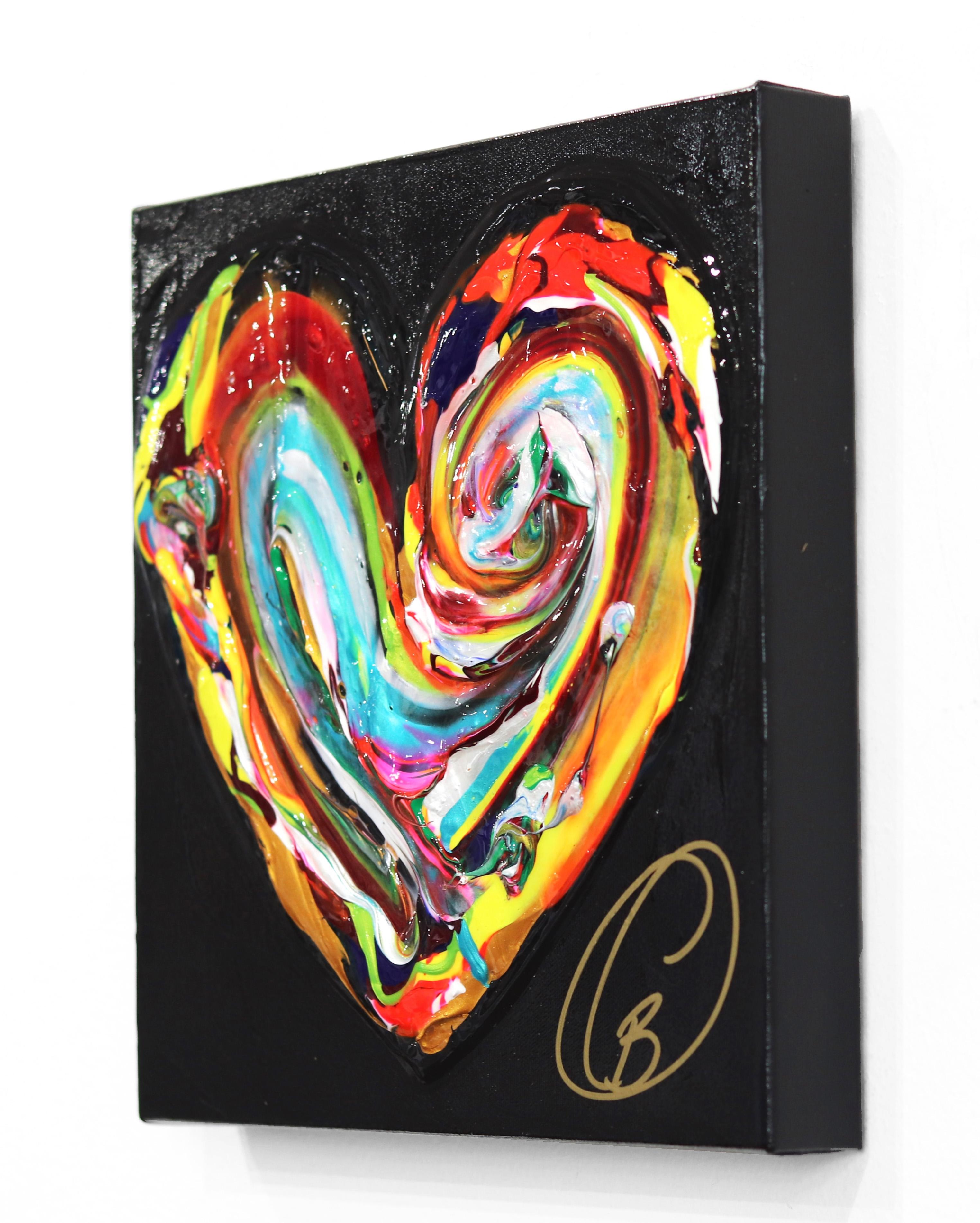 Lovely Love - Impasto Thick Paint Original Artwork - Noir Abstract Painting par Cynthia Coulombe Bégin